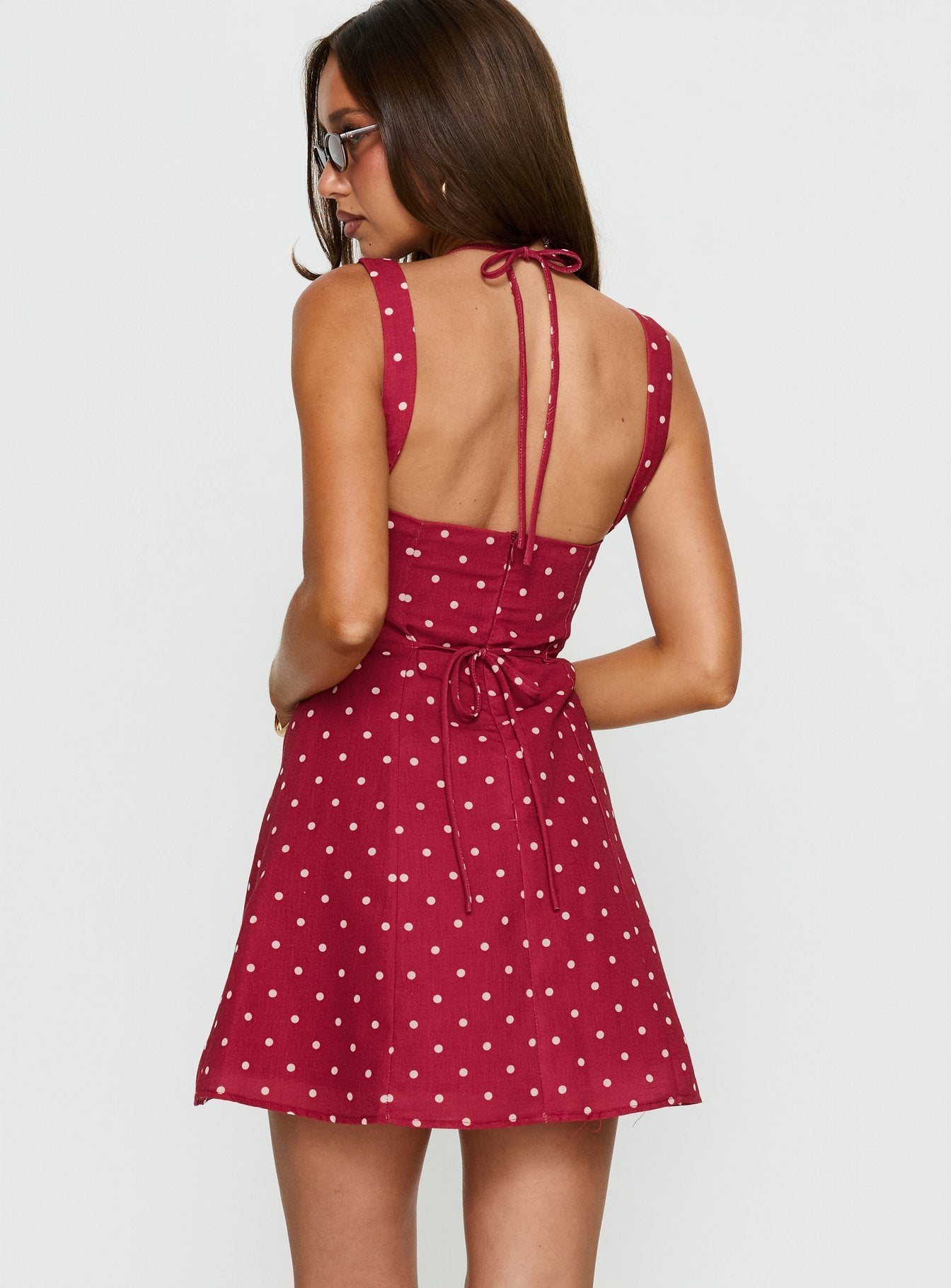 Kourtnae Halter Mini Dress Red Polka Dot - Image 5