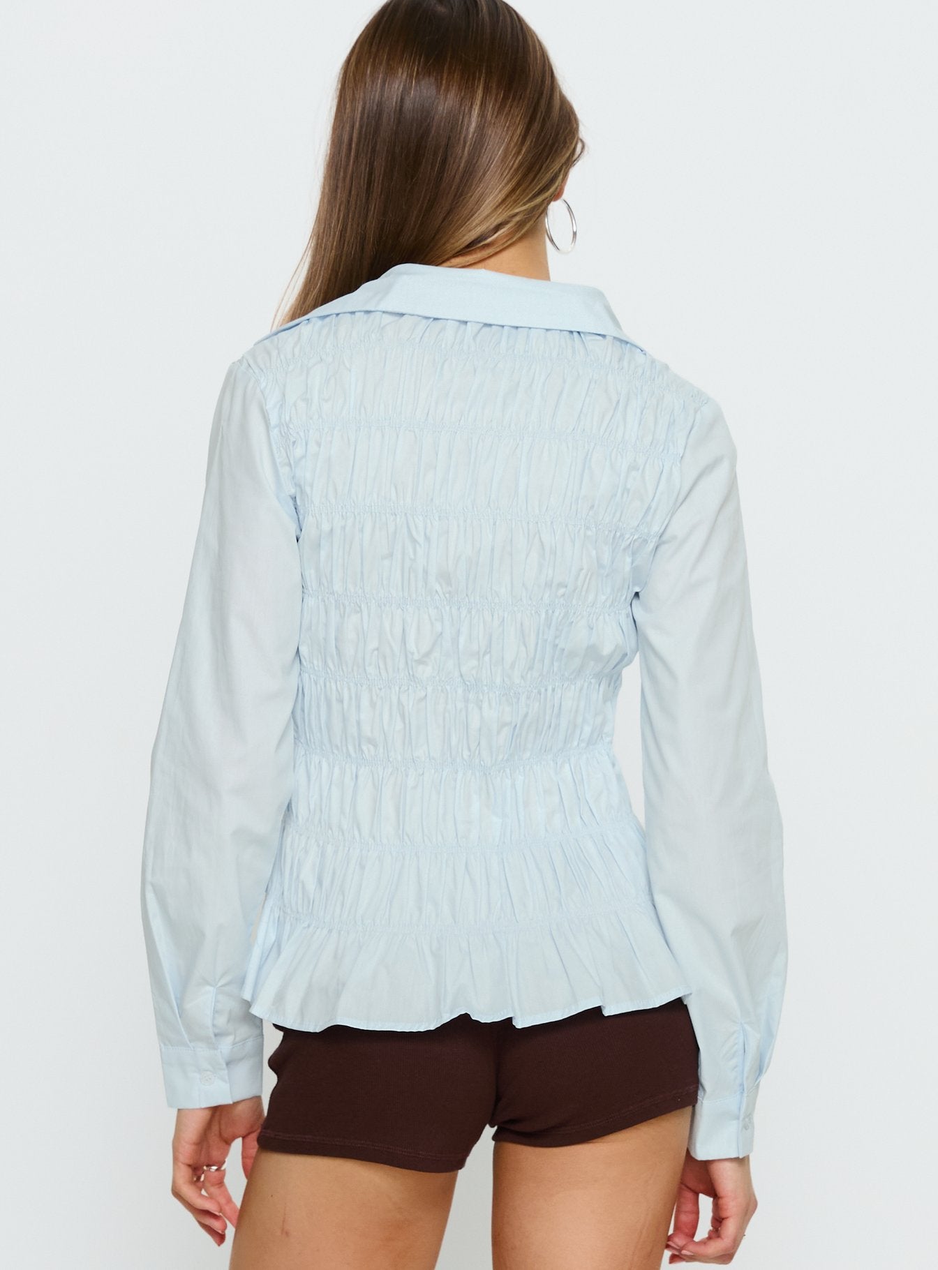 Cultivate Shirred Long Sleeve Top Blue - Image 4