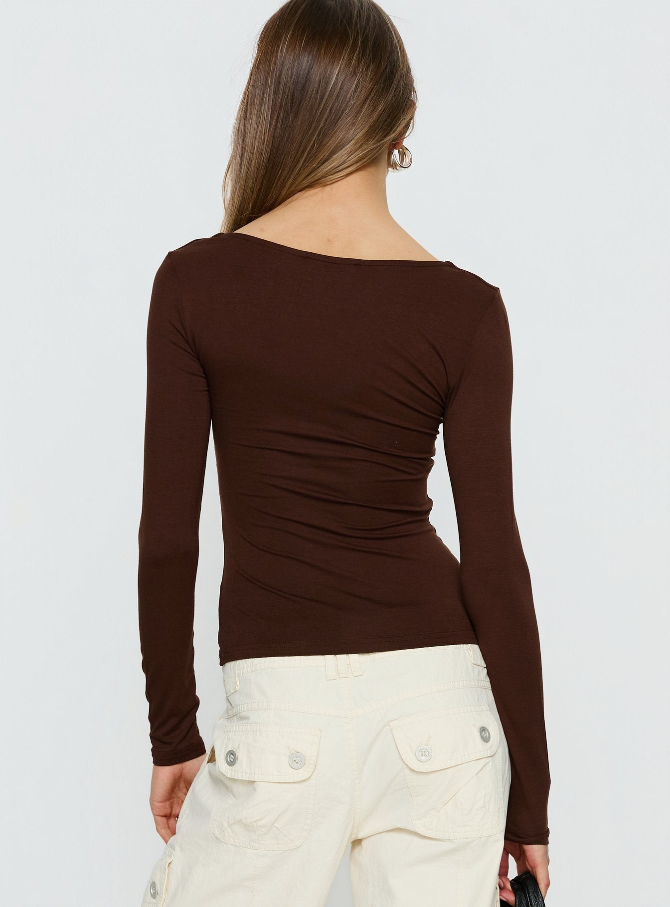 Serelle Long Sleeve Bust Detail Top Chocolate - Image 4