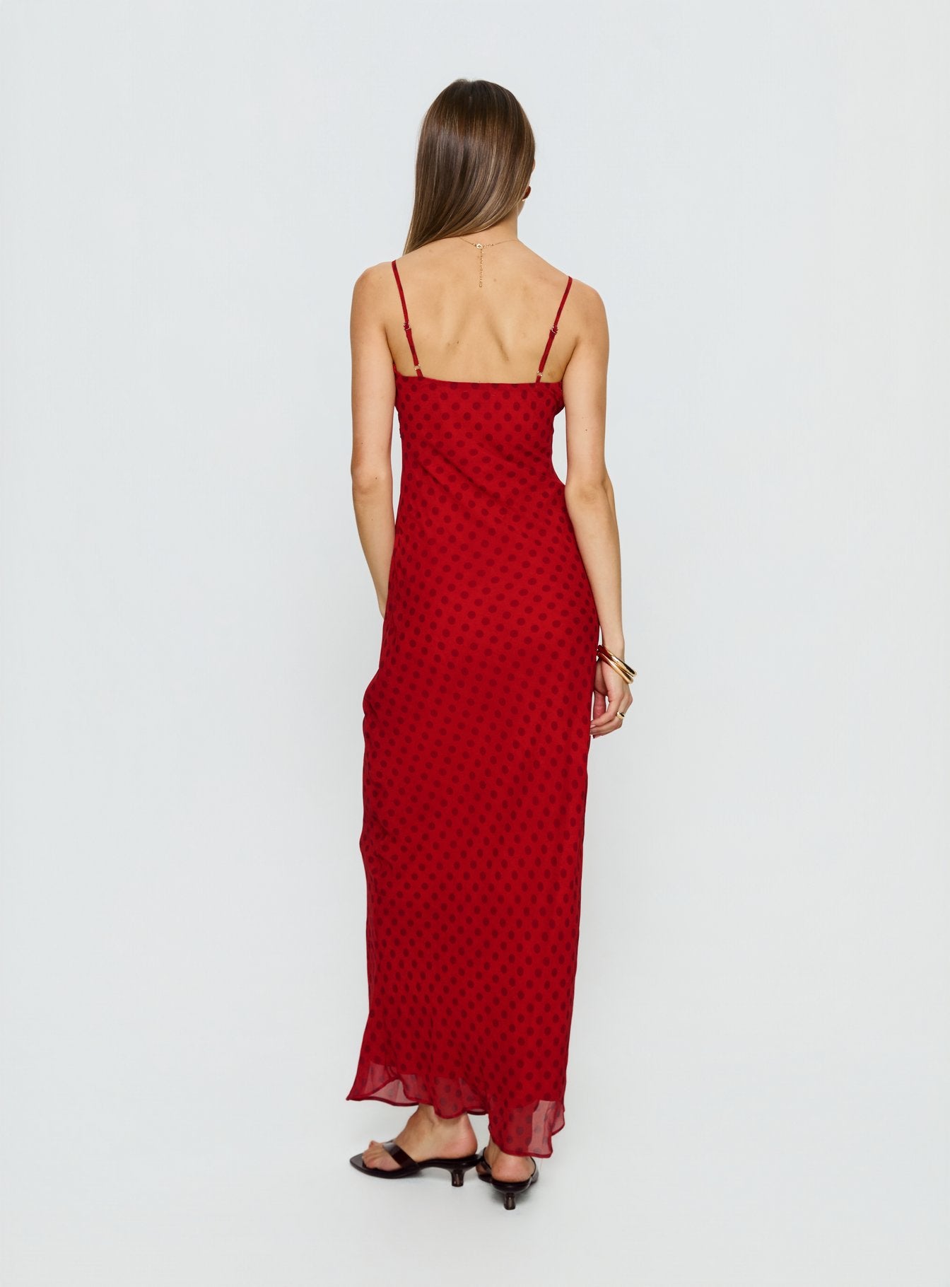 Adasia Lace V Neck Maxi Dress Red Polka Dot - Image 5