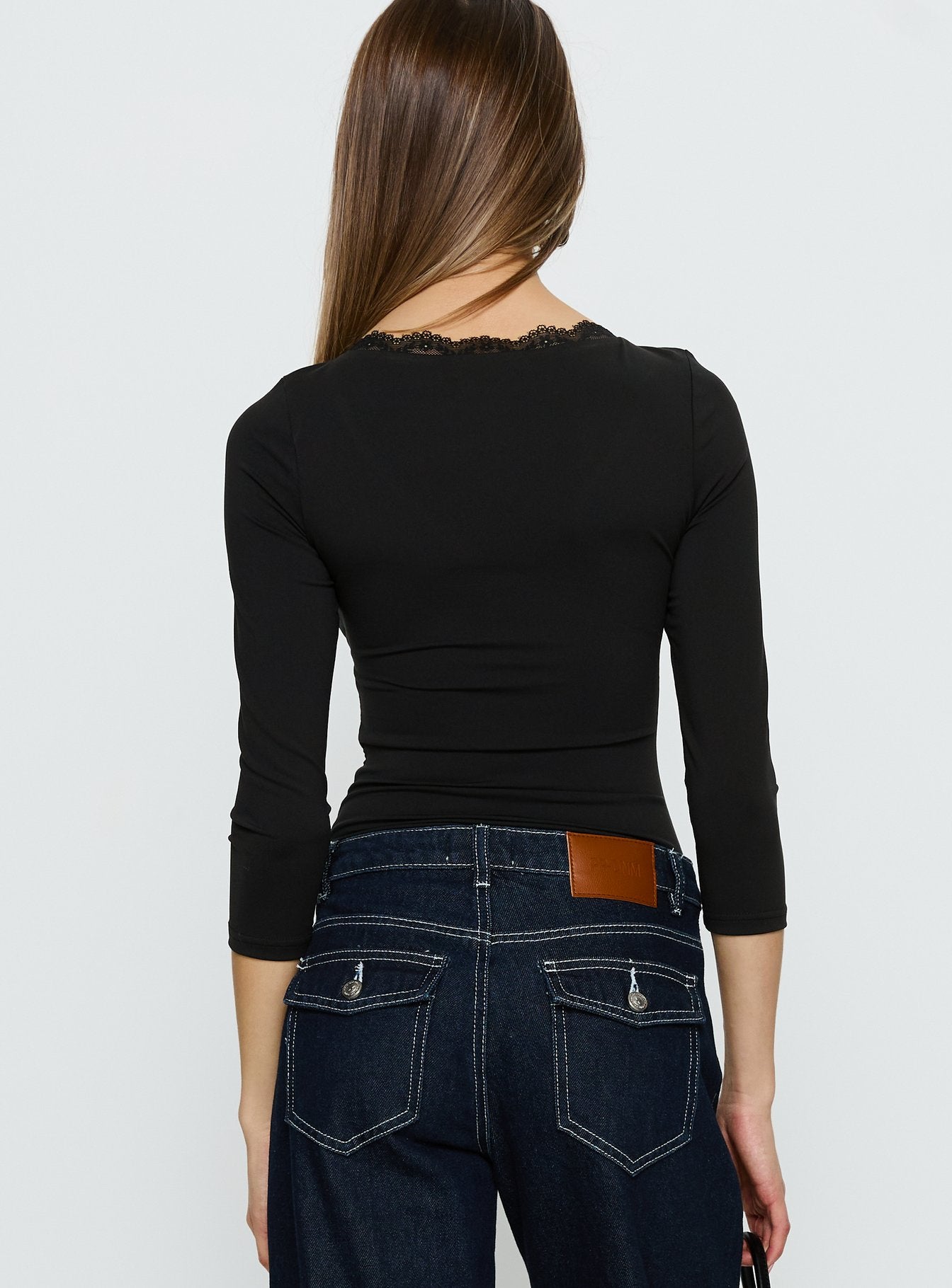 Lyselle Wrap Detail 3/4 Sleeve Bodysuit Black - Image 4