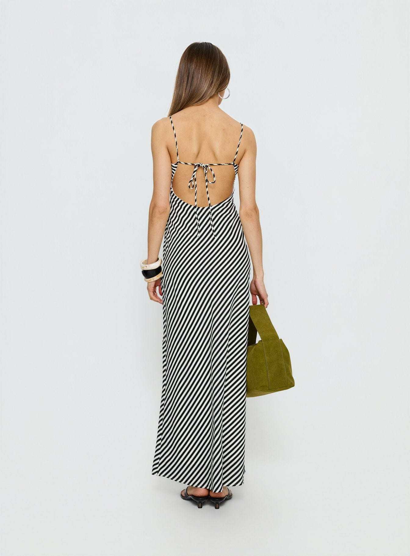 Lesondo V Neck Maxi Dress Black / White Stripe - Image 4