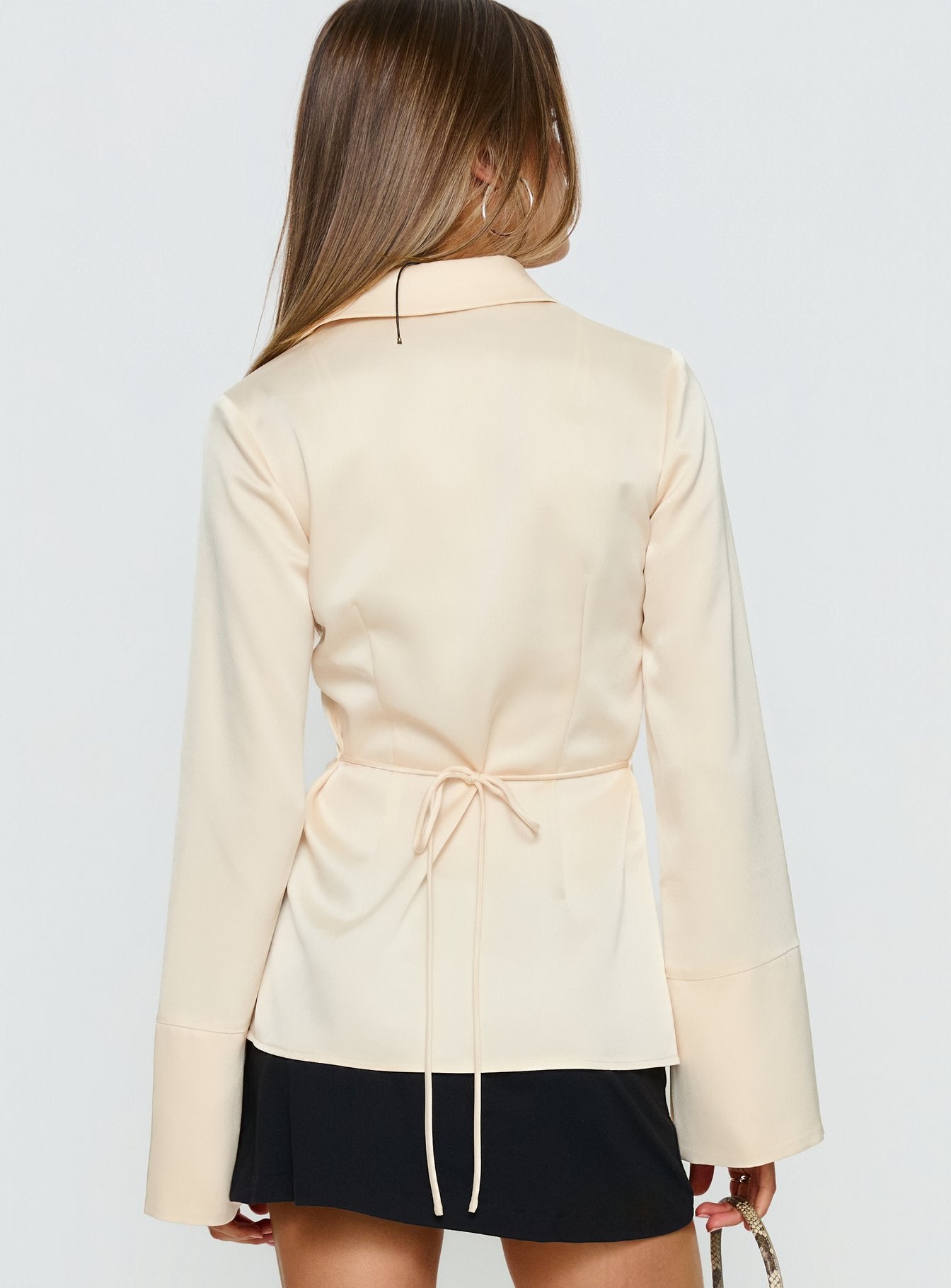 Emalona Long Sleeve Satin Top Cream - Image 5