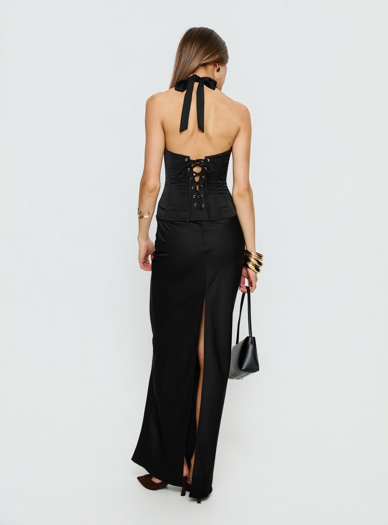 In A Trance Halter Corset Maxi Dress Black - Image 5