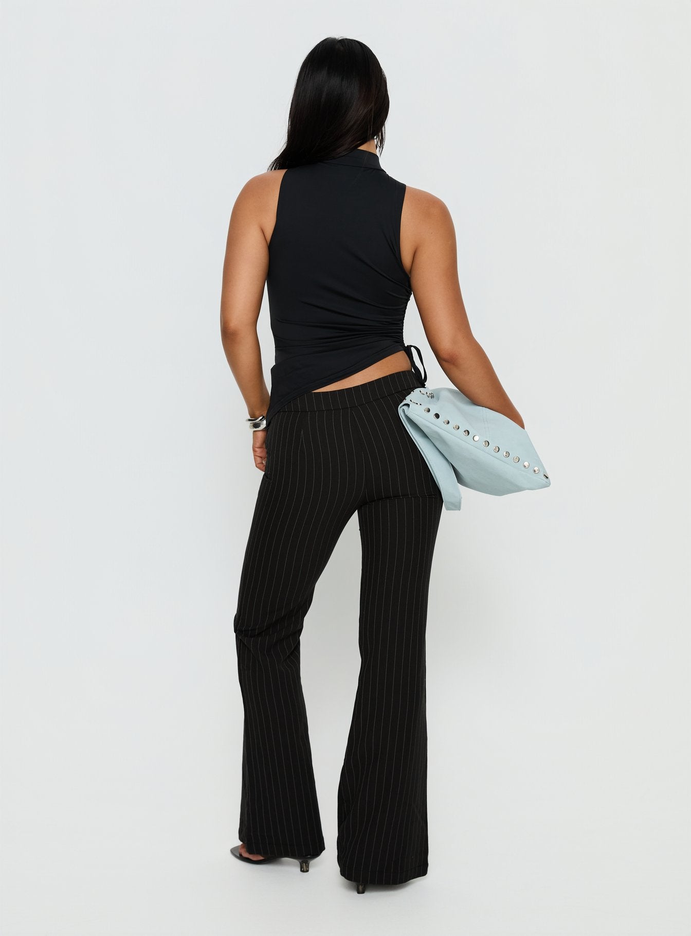 Louder Please Tie Side Straight Leg Pants Black Pinstripe - Image 5