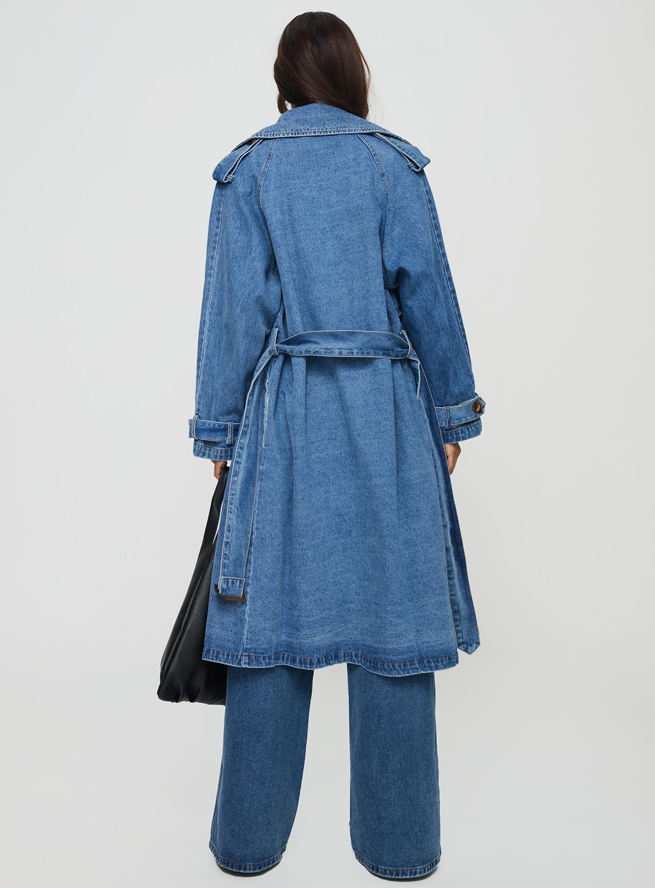 Honeyed Denim Trench Coat Mid Wash - Image 5