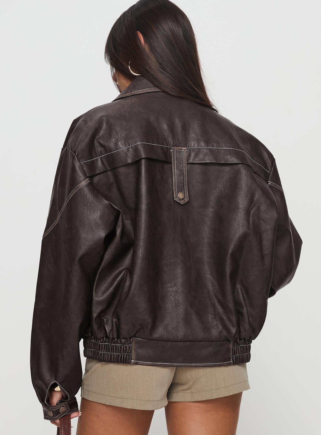 Jaxton Faux Leather Jacket Brown Petite - Image 5