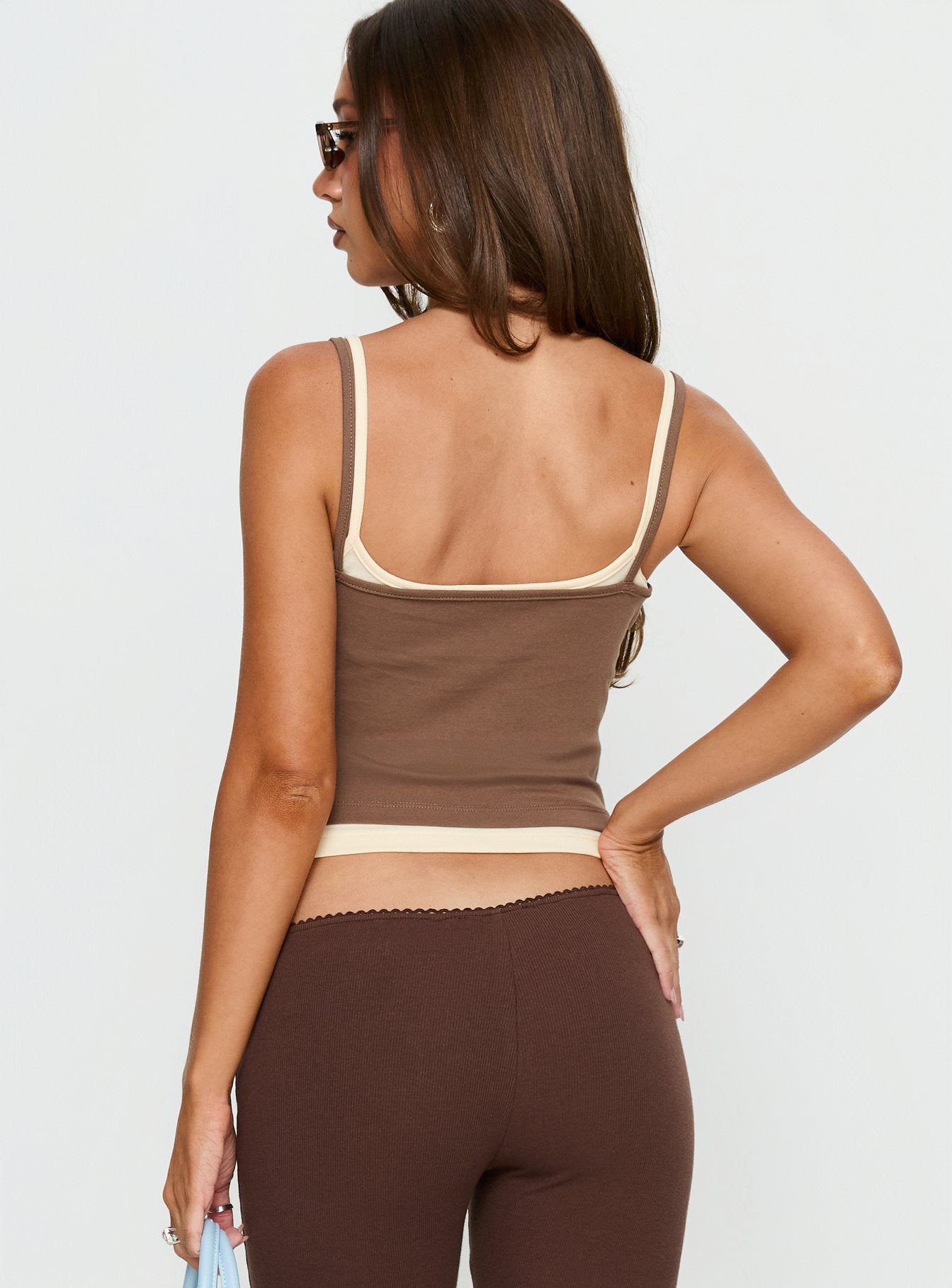 Maeka Layered Jersey Tank Top Brown / Cream - Image 5