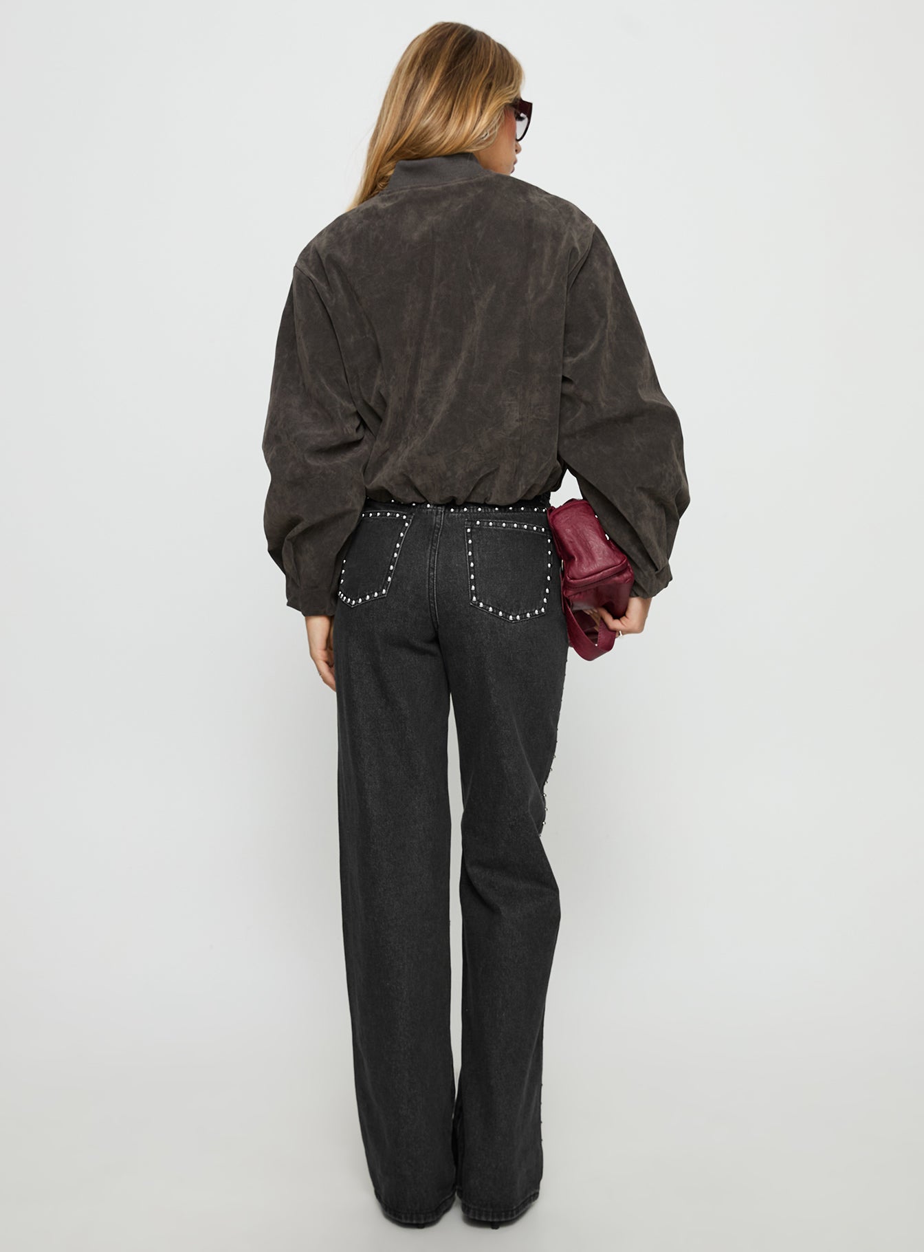Saving Up Mid Rise Straight Leg Studded Jeans Jet Black - Image 5