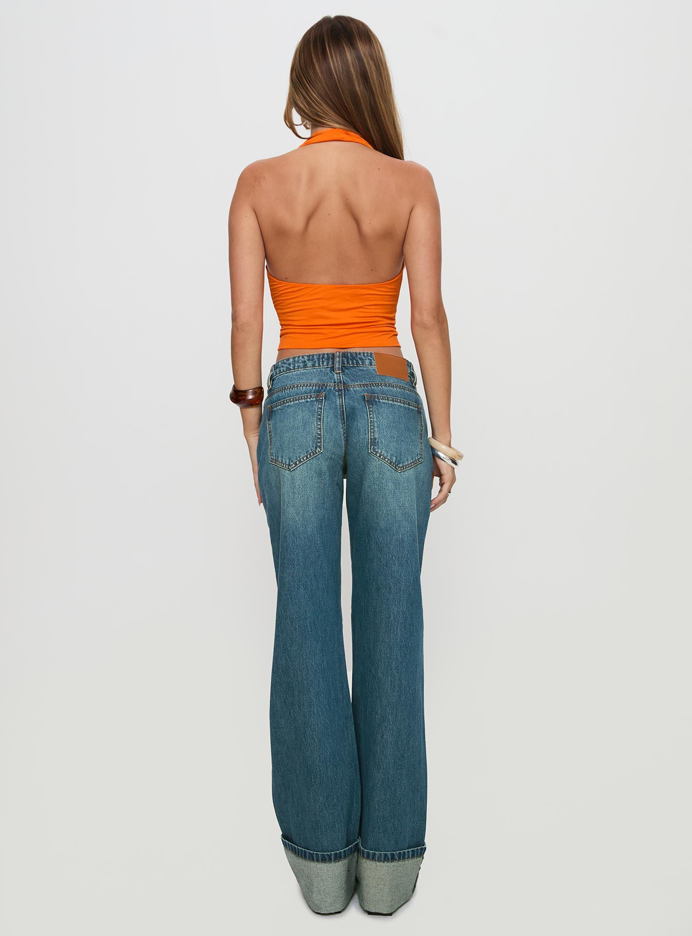 Toros Mid Rise Wide Leg Foldover Denim Jeans Mid Blue - Image 4