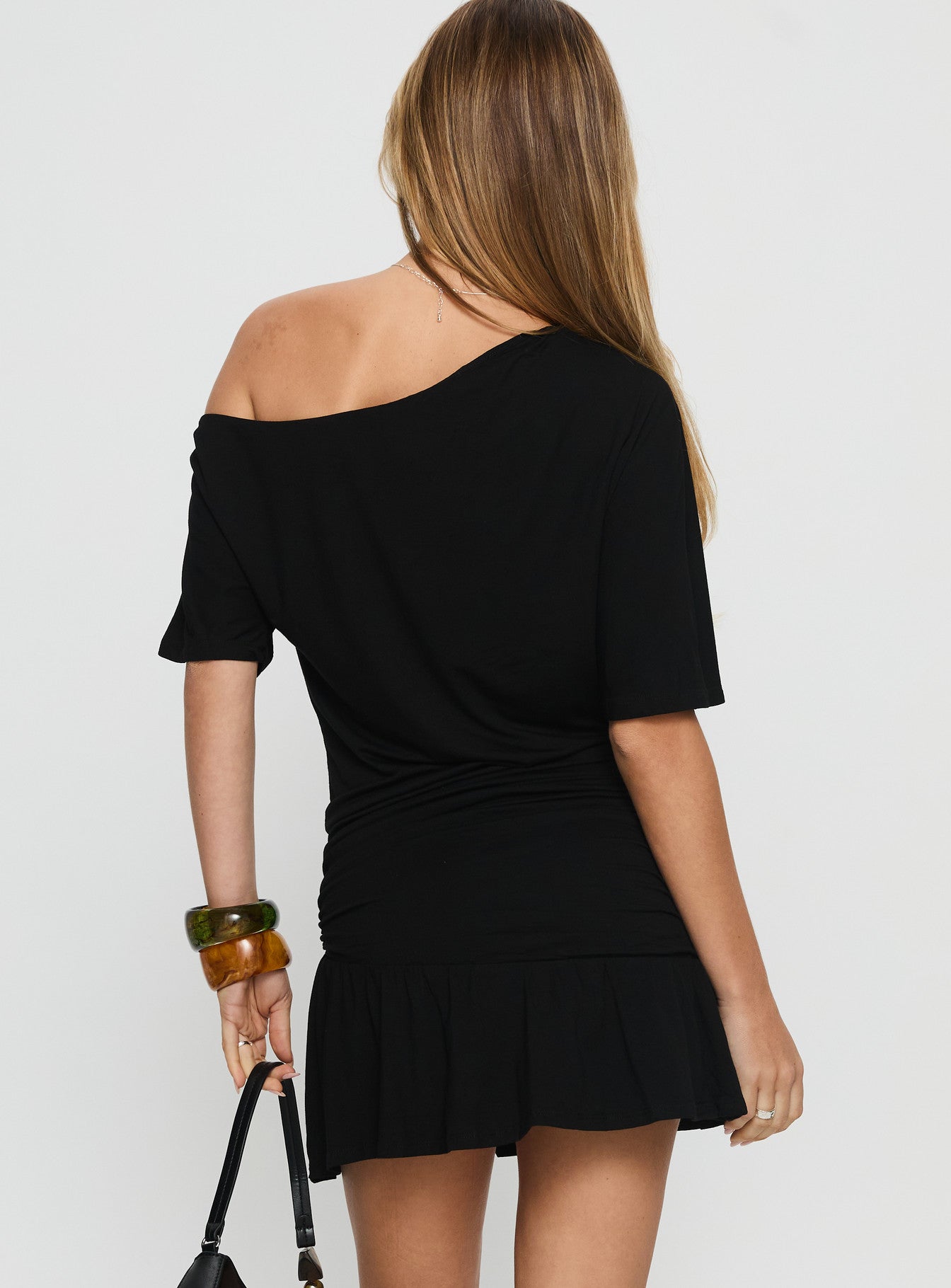 Haylo Off Shoulder Drape Mini Dress Black - Image 5