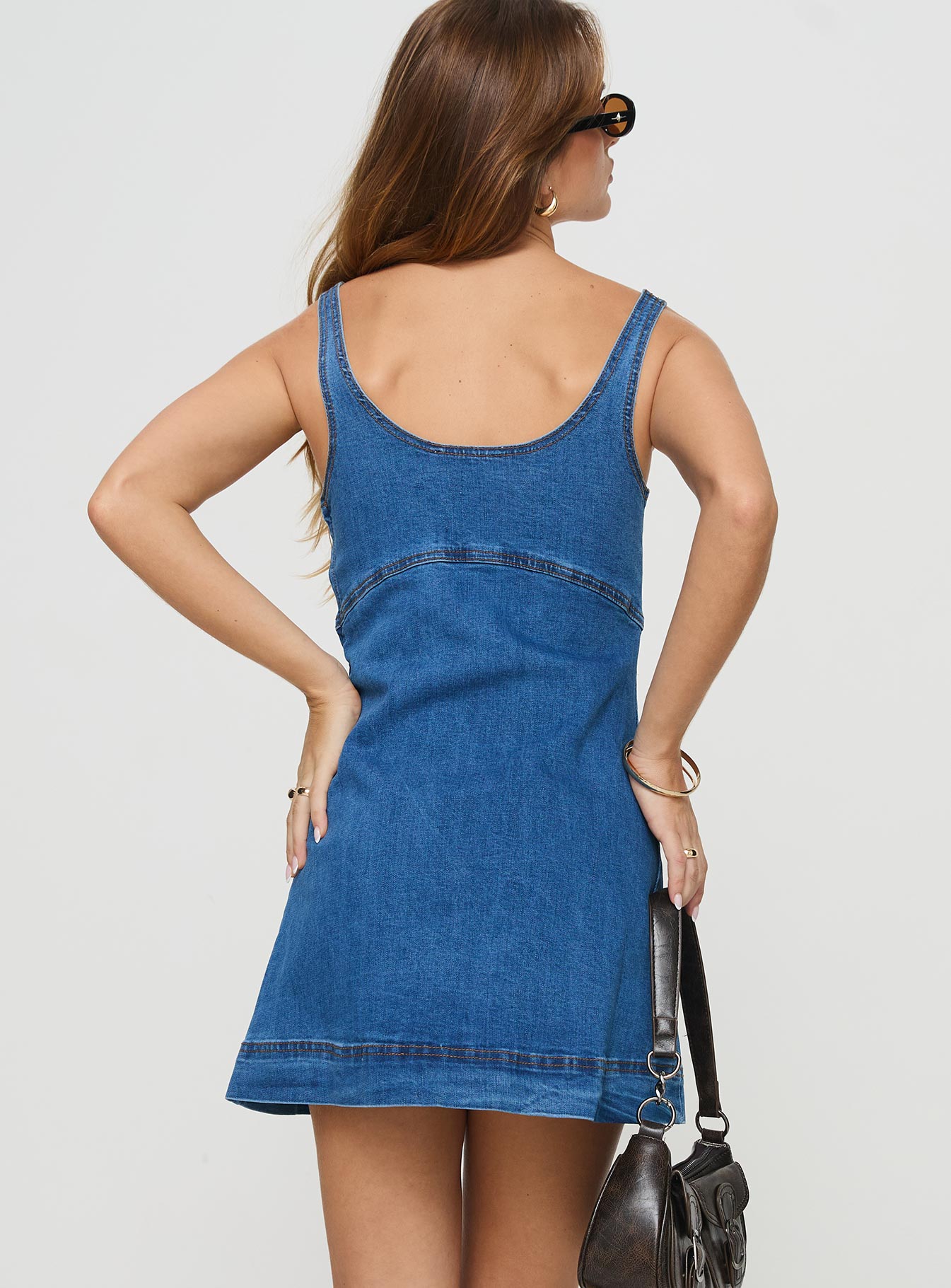 Rautha Denim Mini Dress Mid Wash Petite - Image 5