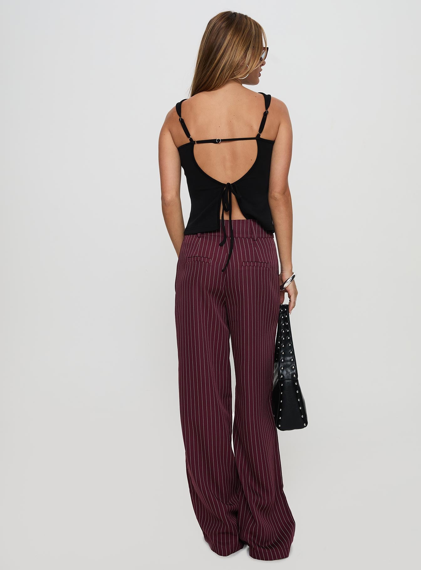 Lorenne Mid Rise Pant Burgundy Pinstripe - Image 5