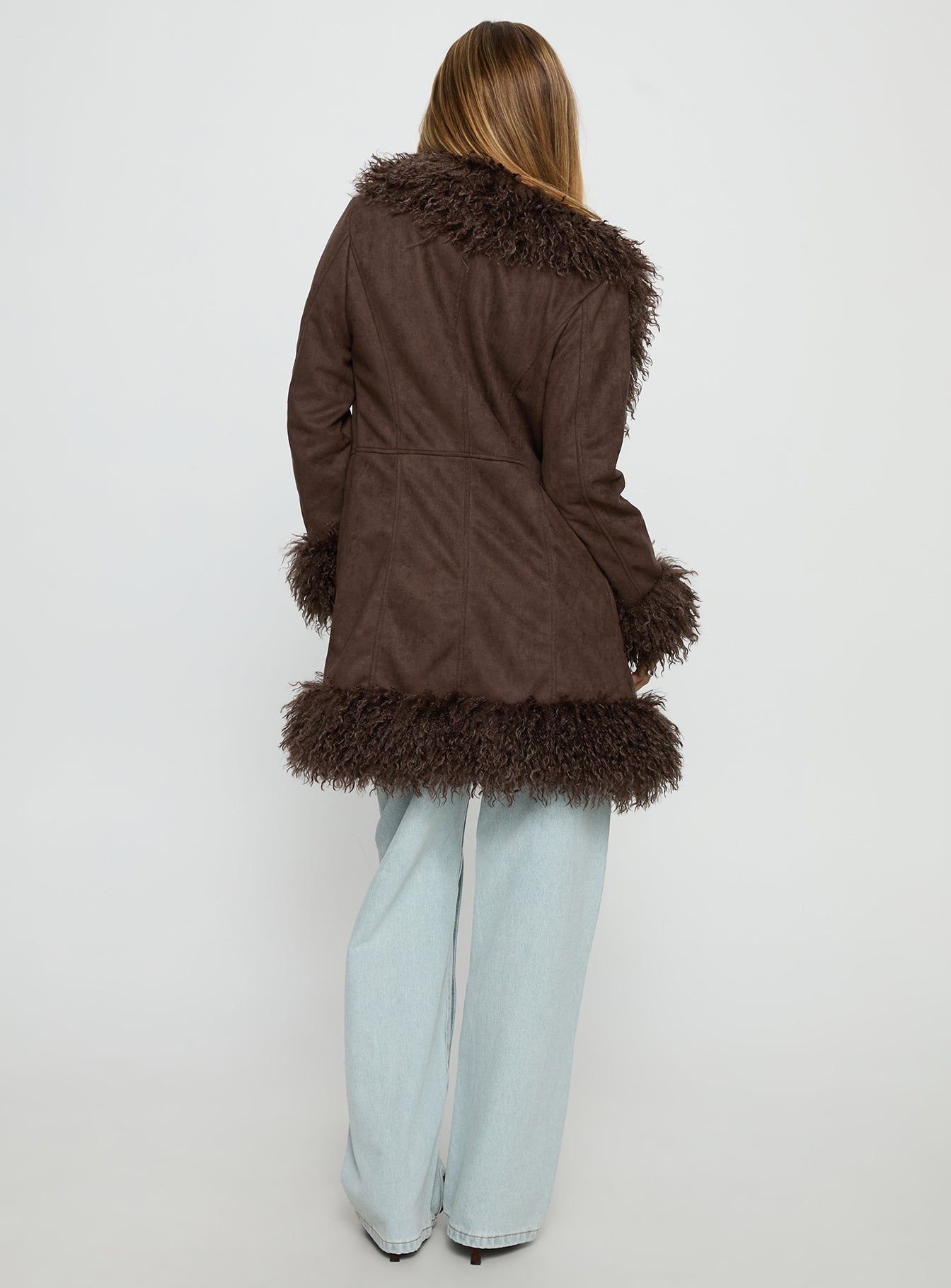 Josefina Faux Fur Detail Jacket Chocolate - Image 5