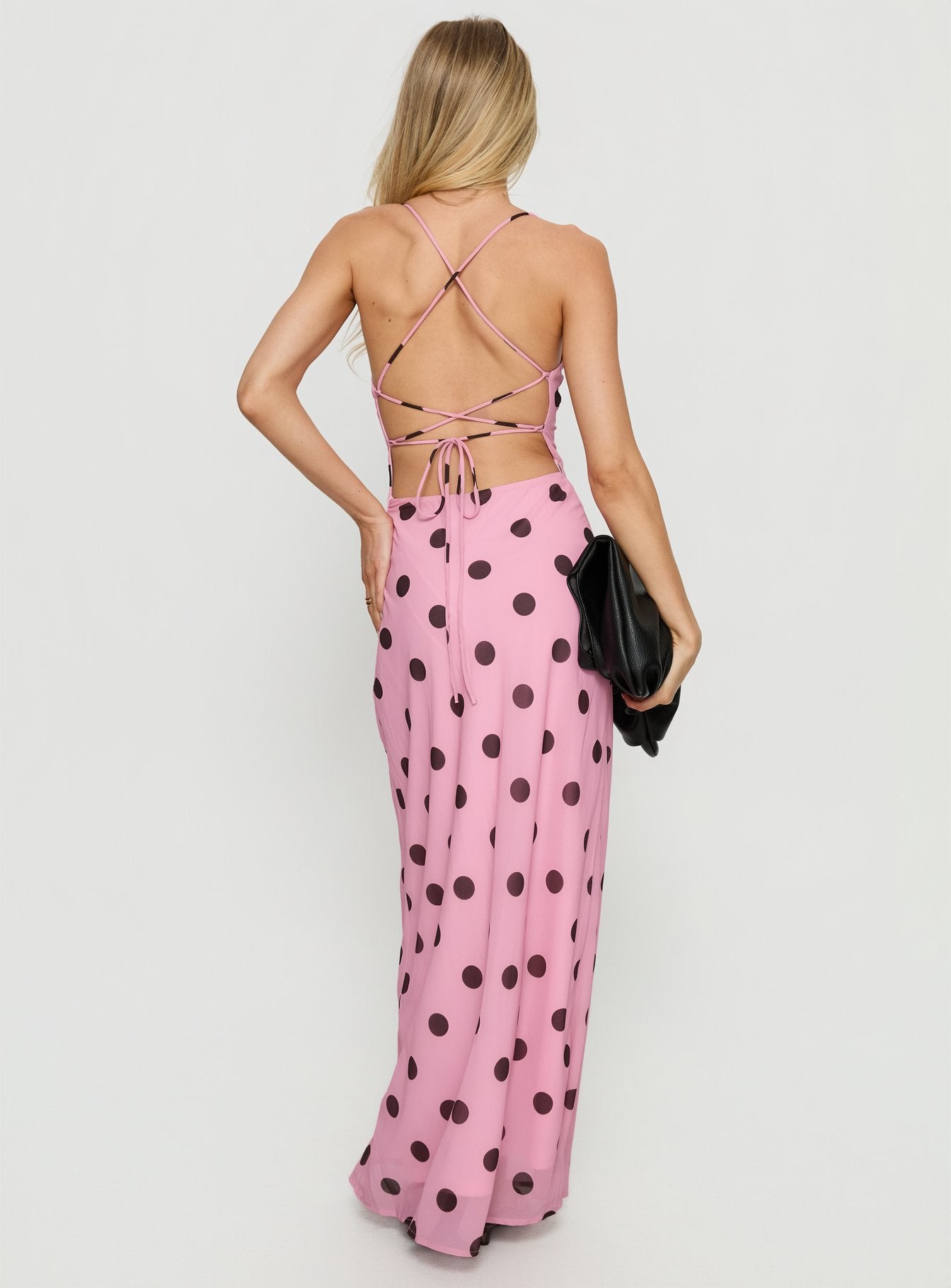 Celena Maxi Dress Pink / Brown Polka Dot - Image 5