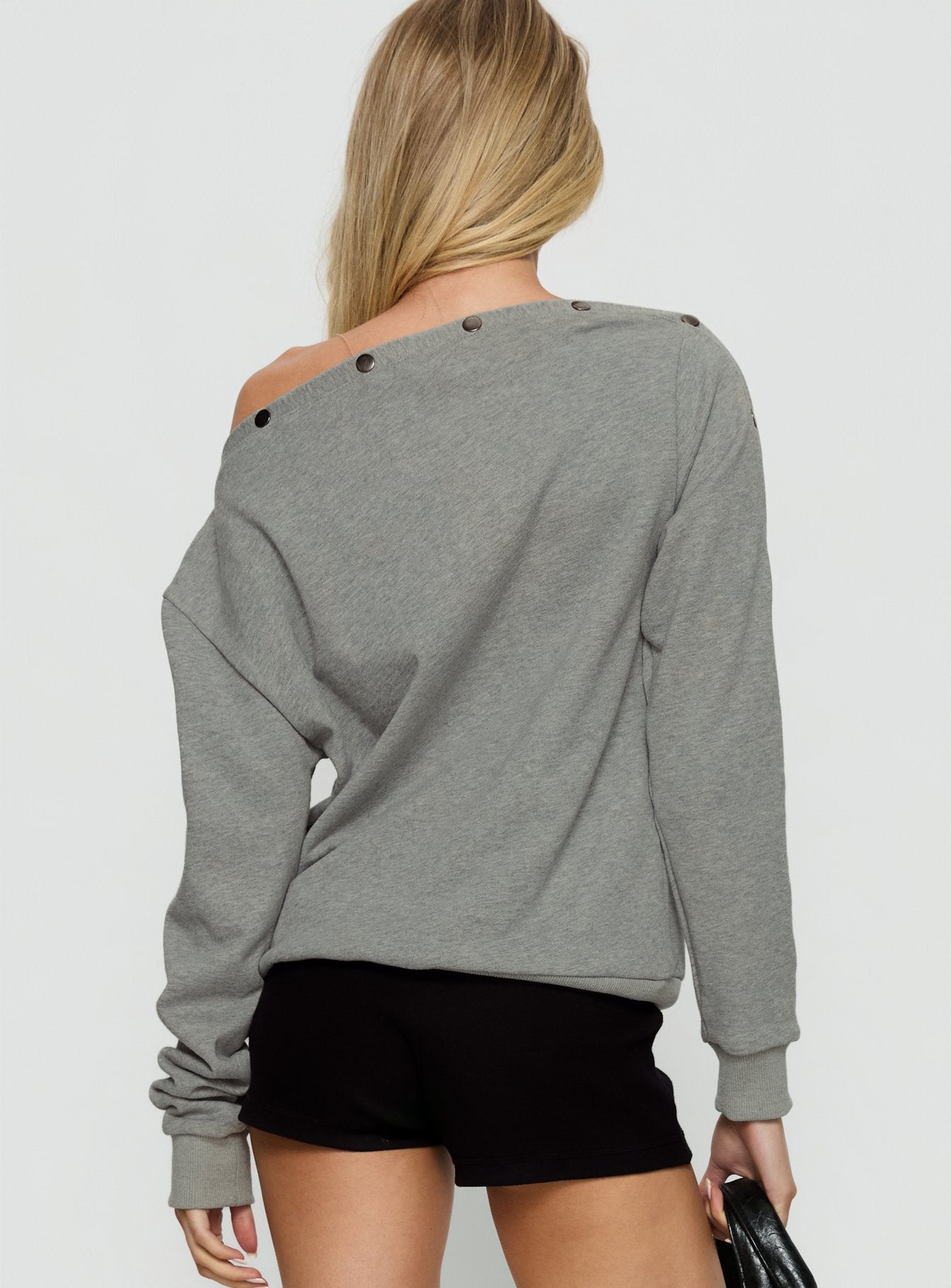 Hazle Stud Detail Off Shoulder Jumper Grey - Image 4
