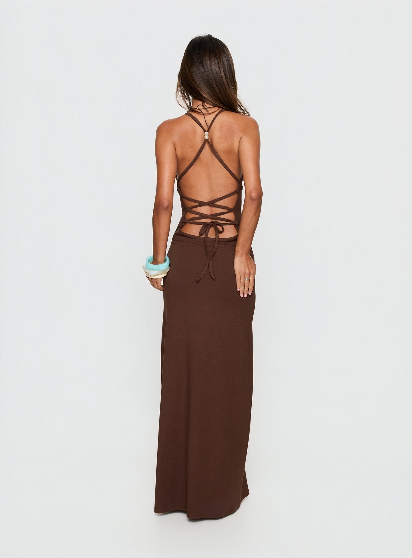 Pasita Halter Tie Up Maxi Dress Chocolate - Image 5