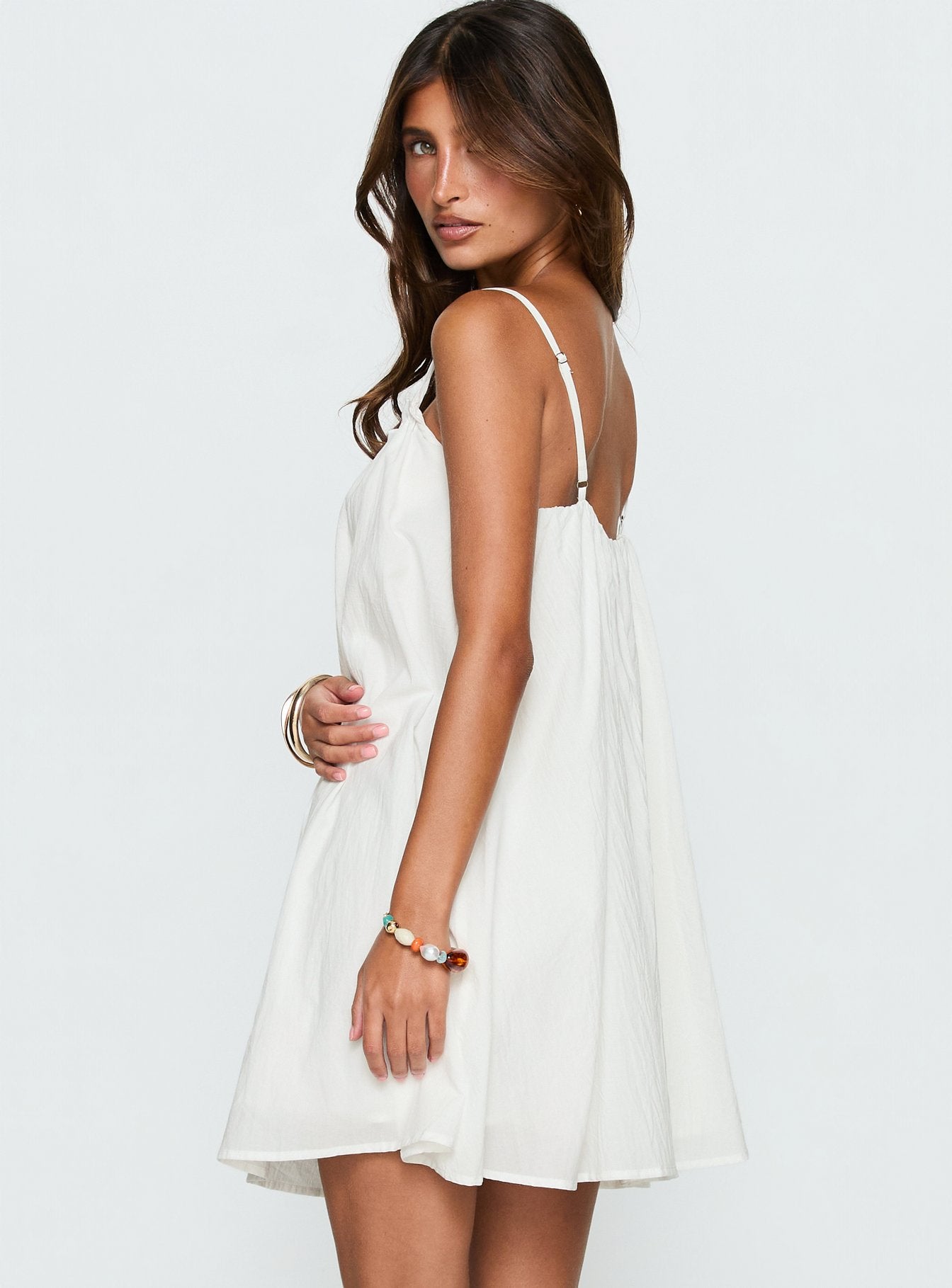Kind Of Wonderful Tie Detail Baby Doll Mini Dress White - Image 5