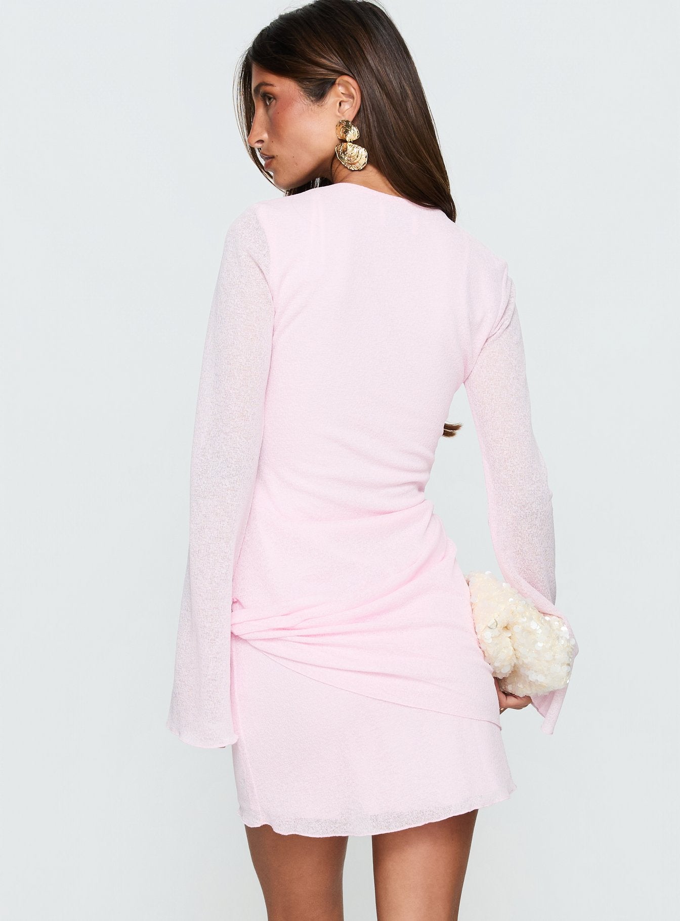 Joya Long Sleeve Plunge Mini Dress Pink - Image 4