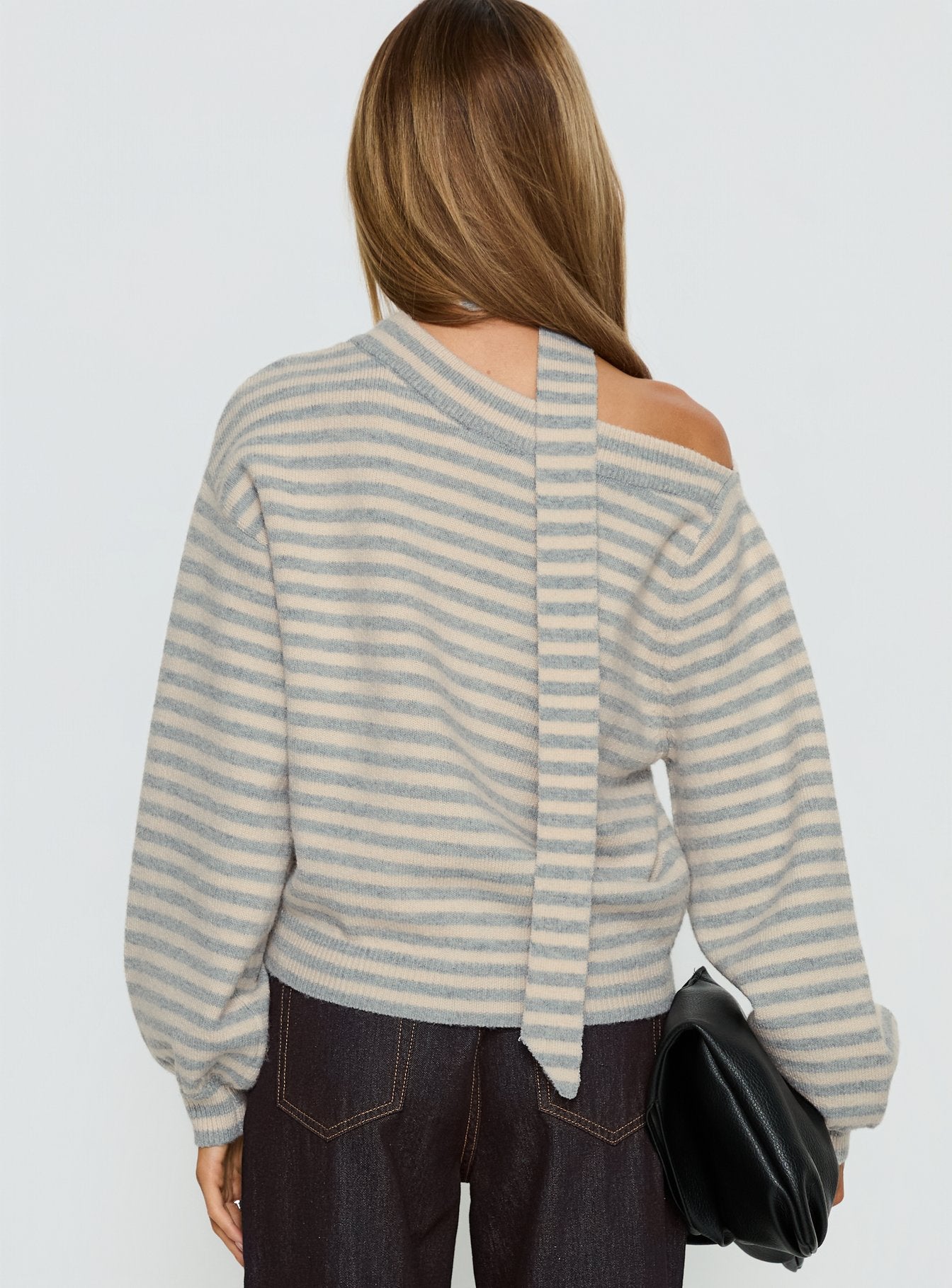 Ruthi Scarf Off Shoulder Knit Sweater Neutral Stripe - Image 5