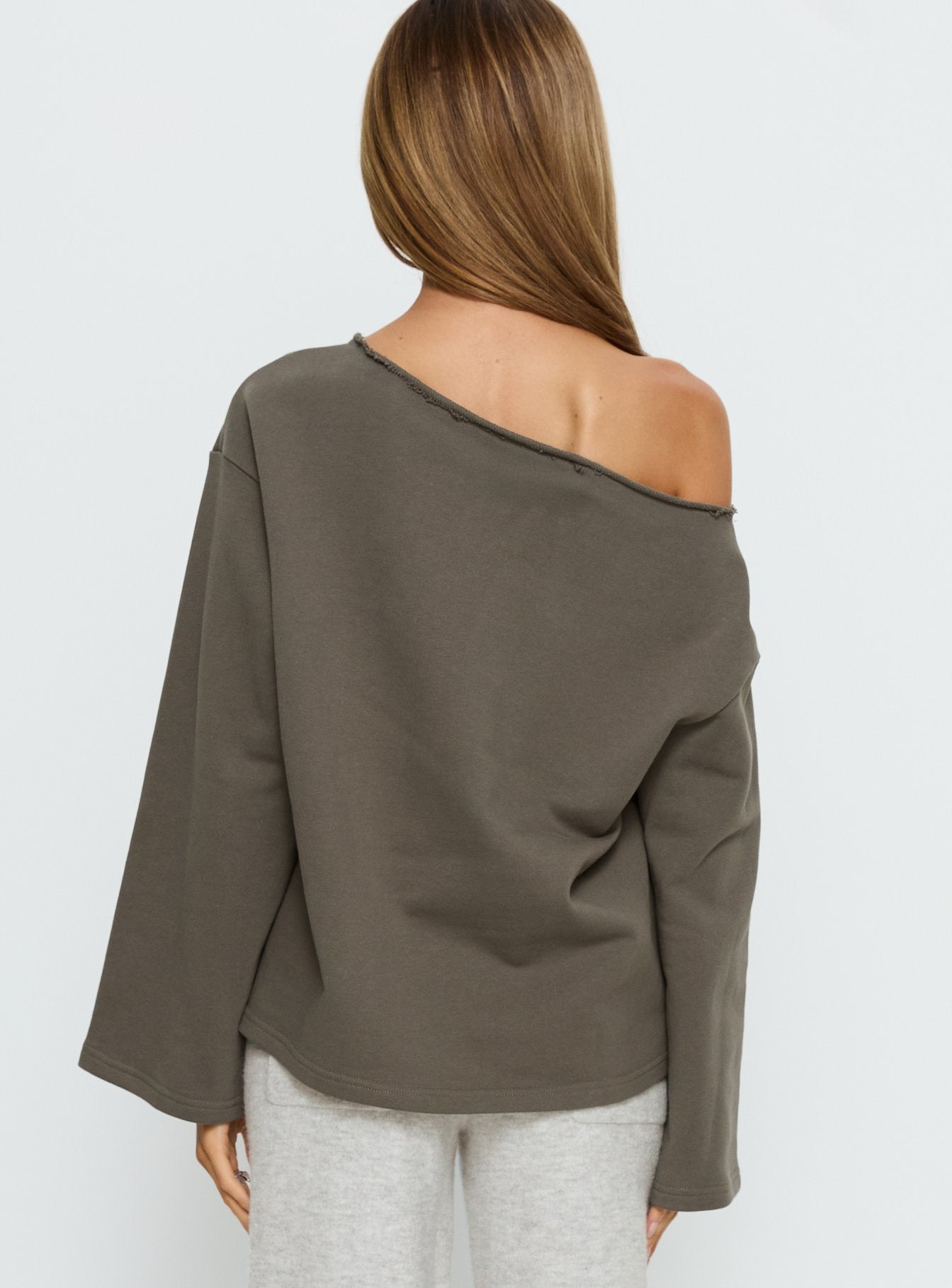 Blue Ridge Mountains Off Shoulder Graphic Sweater Grey - Image 5