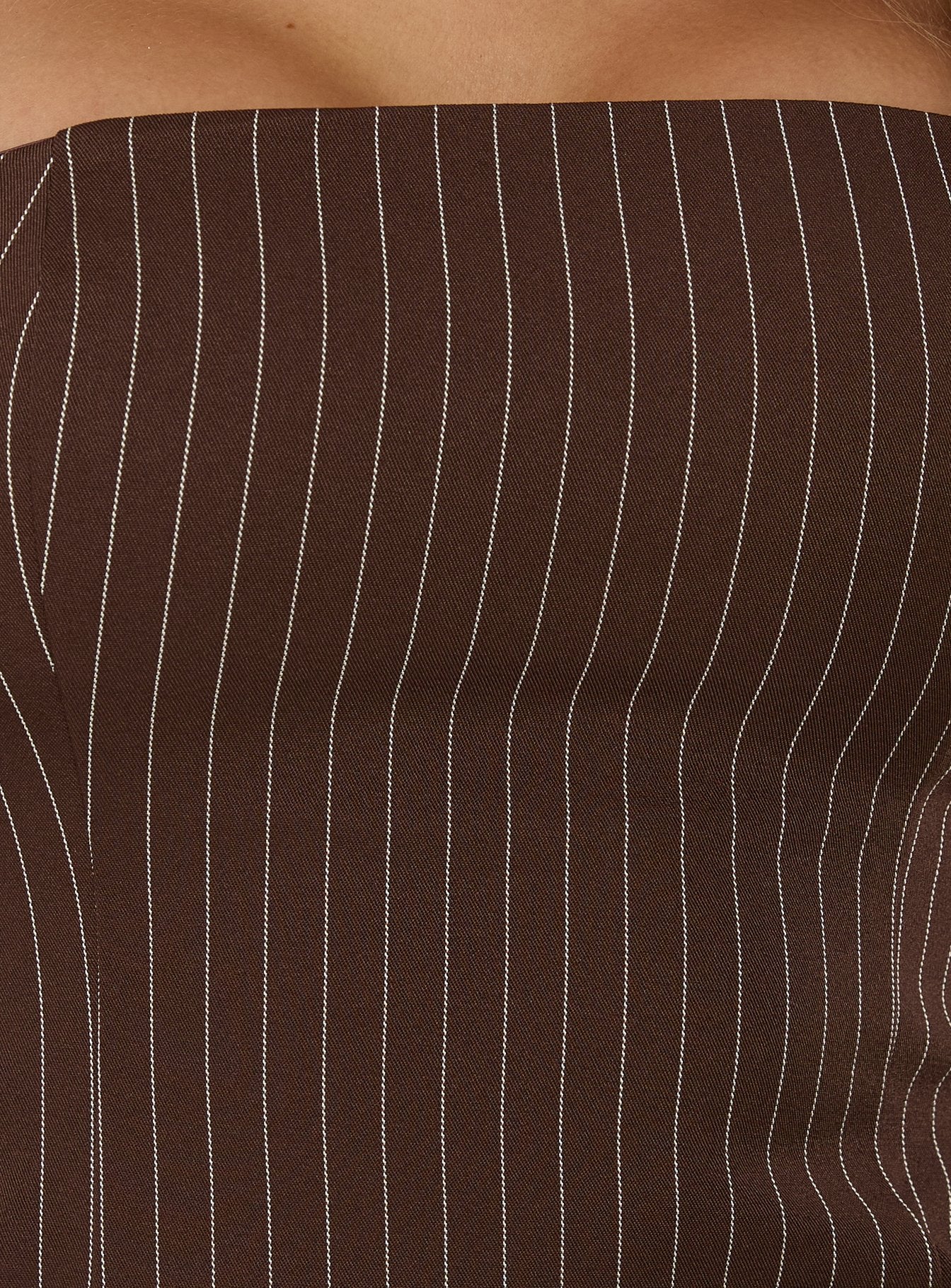 Mikena Strapless Belt Mini Dress Brown Pinstripe - Image 5