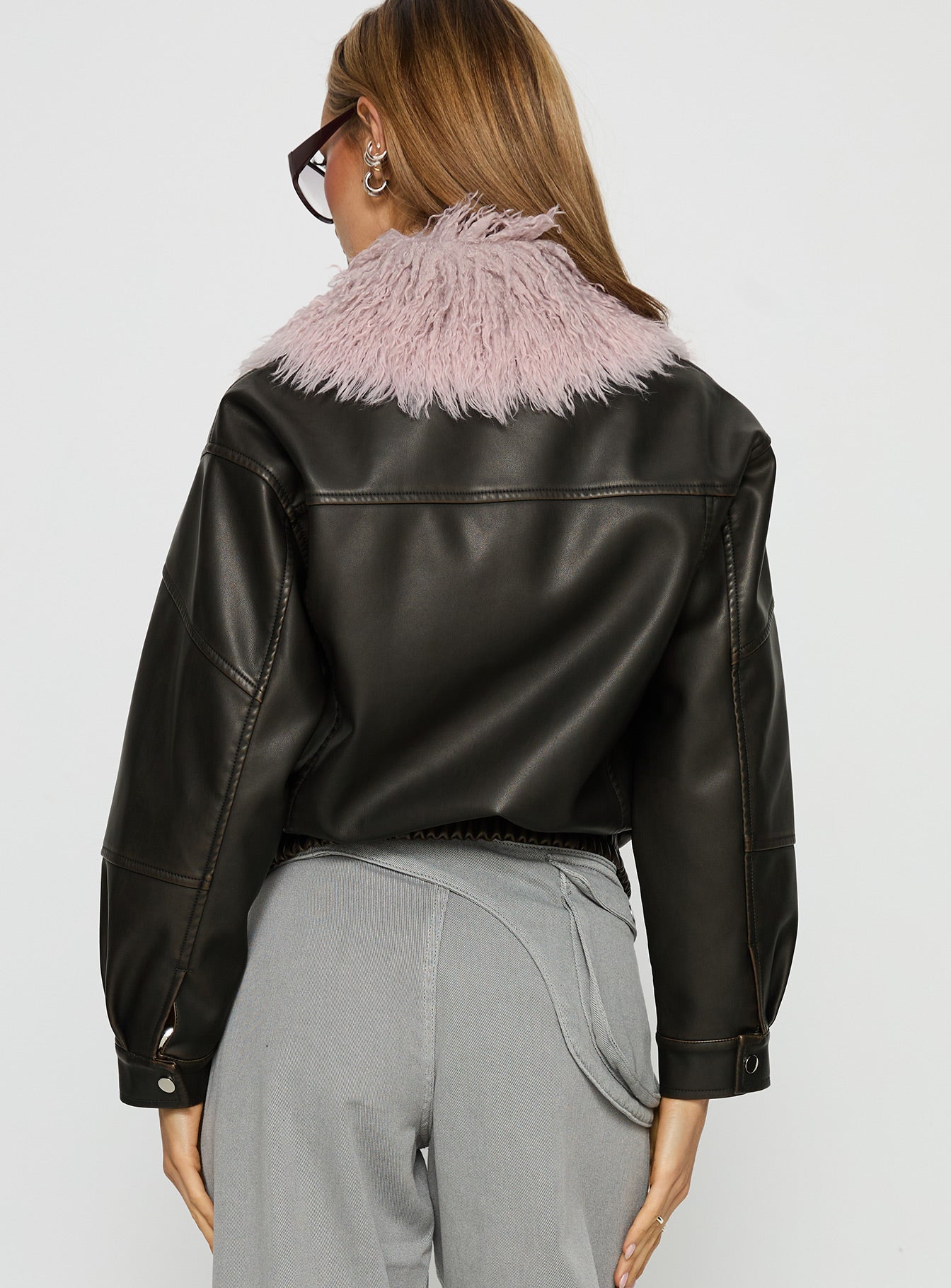 Brittanni Fluffy Collar Jacket Brown / Pink - Image 5