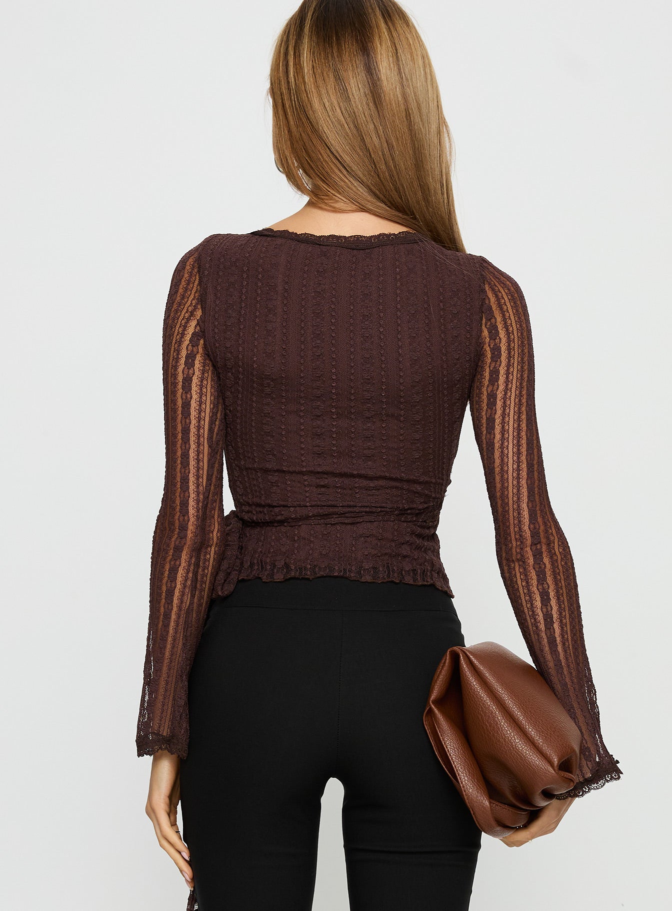 Tevon Wrap Long Sleeve Top Brown - Image 5