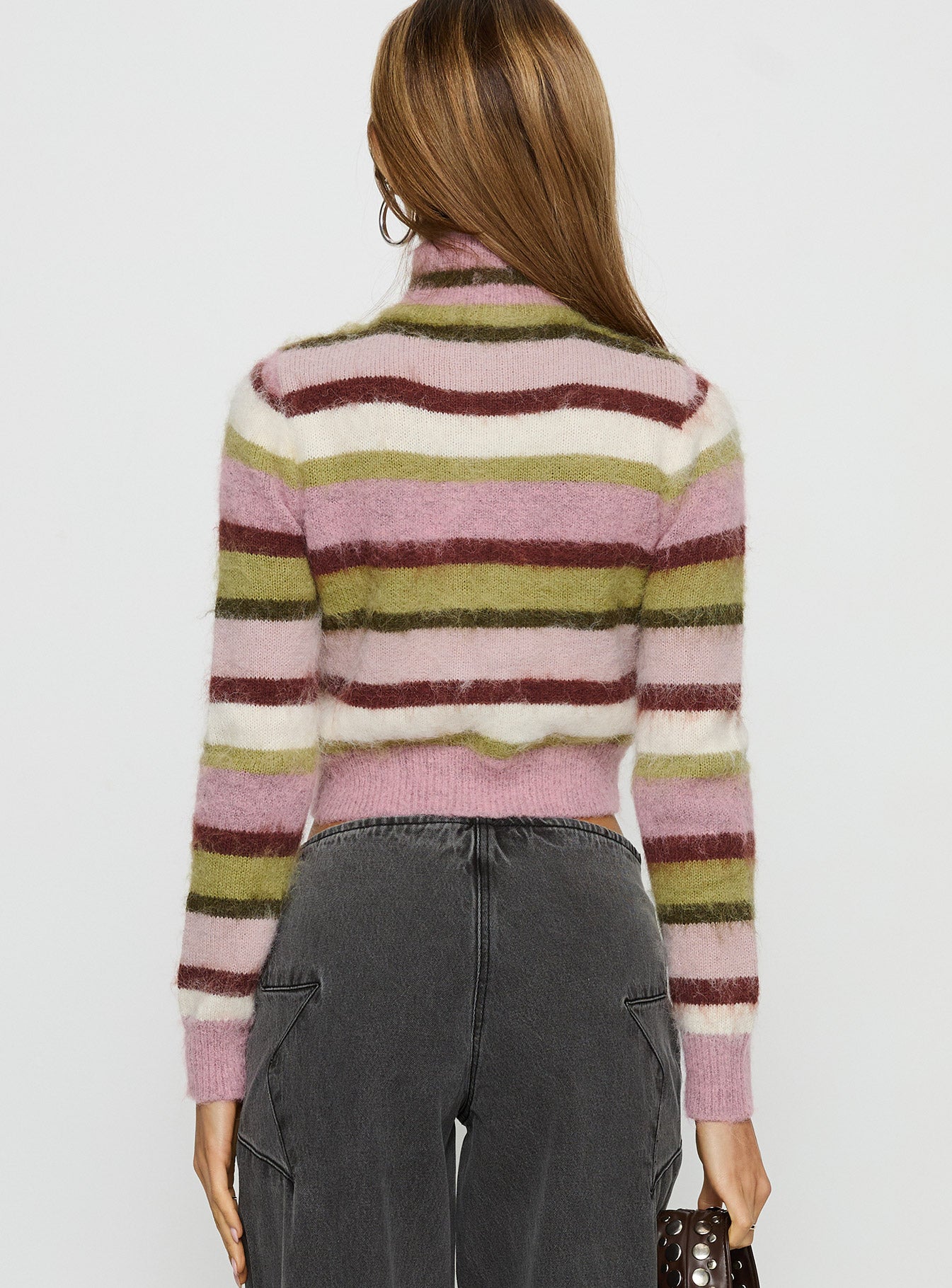 Keeva Zip Through Knit Jumper Pink / Green Stripe - Image 5