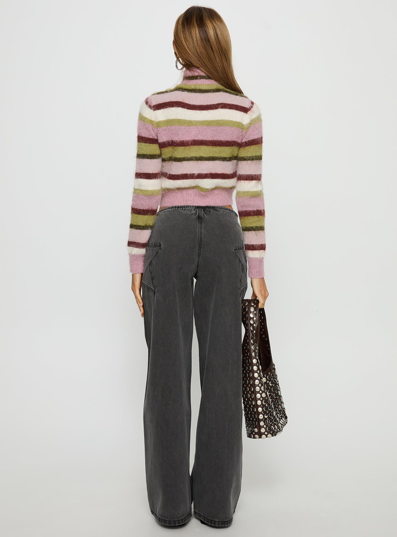 Dolley Star Stitch Mid Rise Wide Leg Jean Grey Wash - Image 5