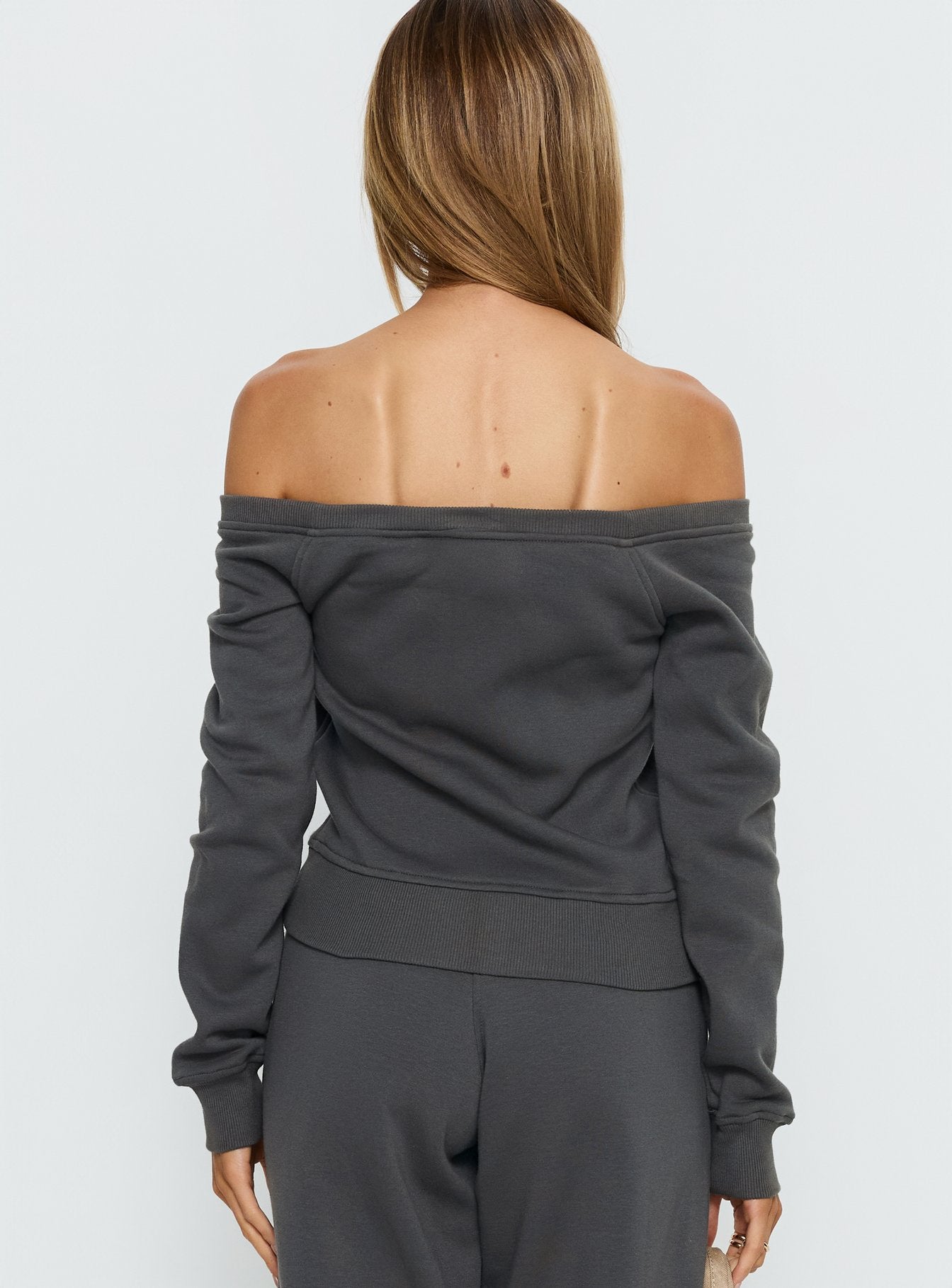 Airazo Off Shoulder Zip Through Jumper Grey - Image 5