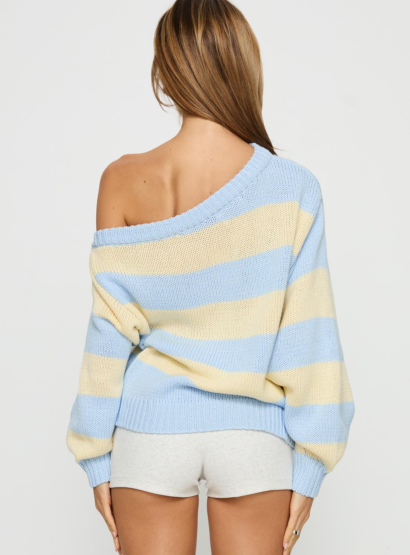 Alvena Off Shoulder Knit Sweater Blue stripe - Image 5