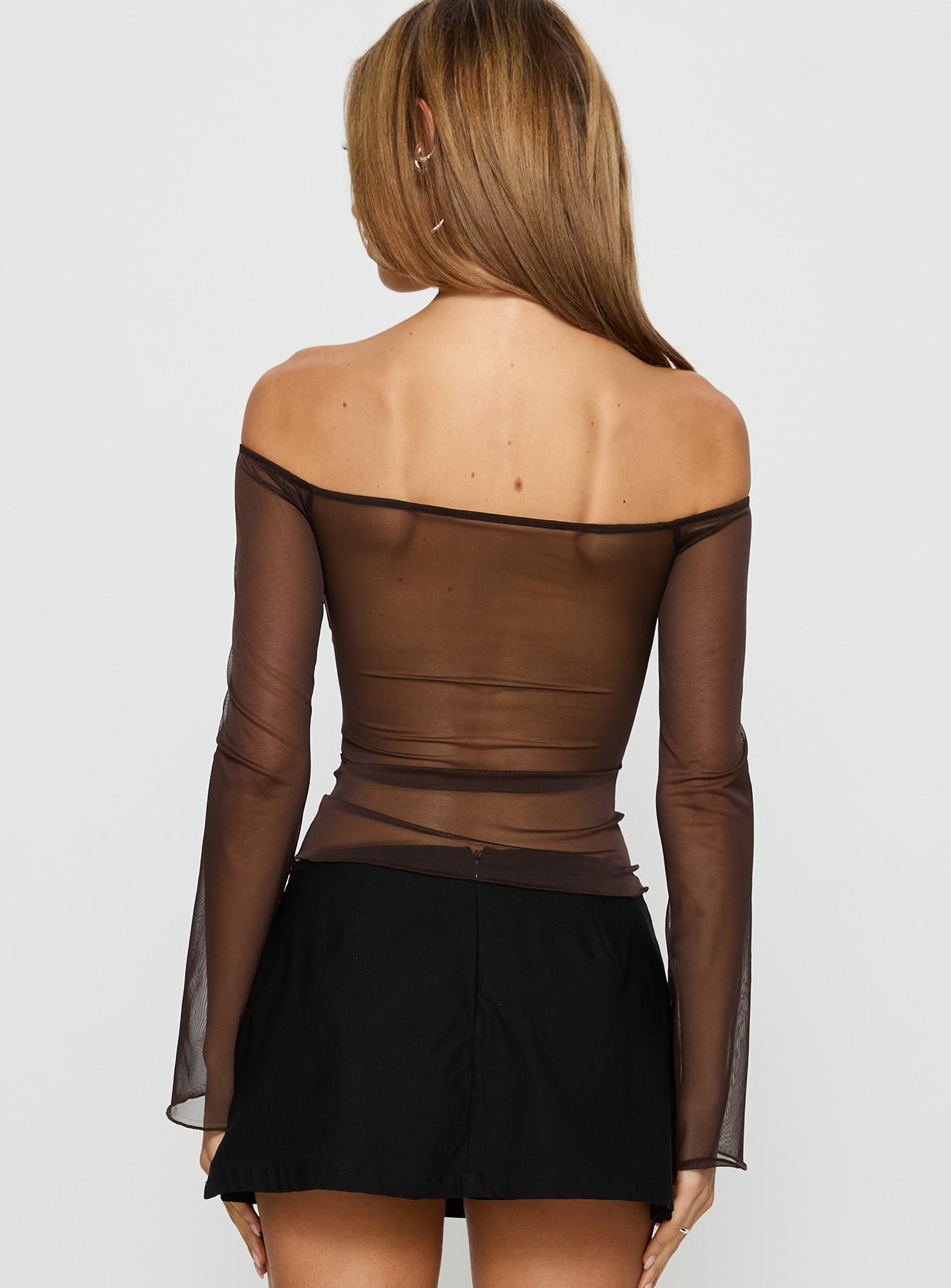 Jahnessa Sheer Long Sleeve Top Chocolate - Image 4