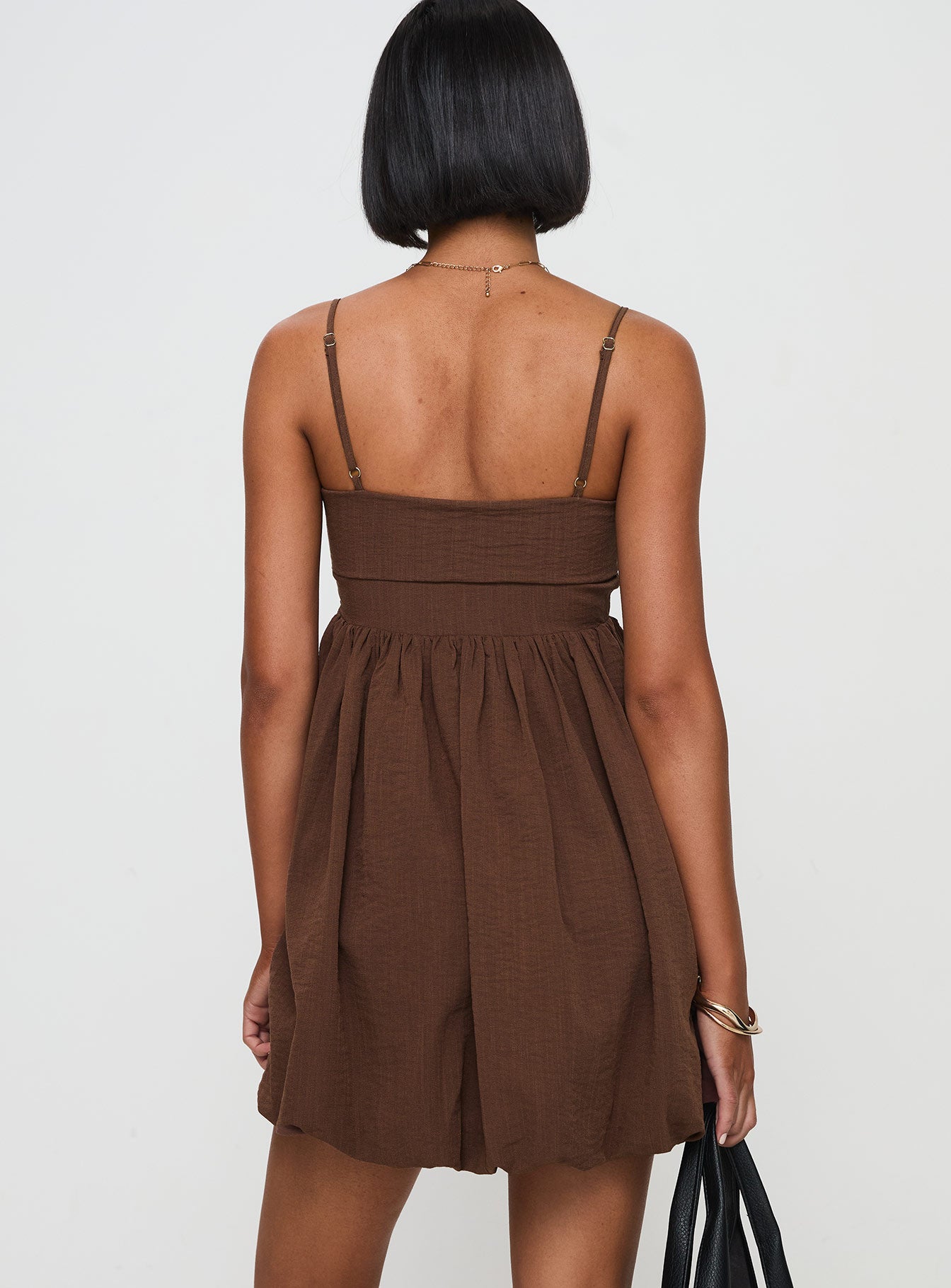 Layken Bubble Hem Mini Dress Chocolate Tall - Image 5