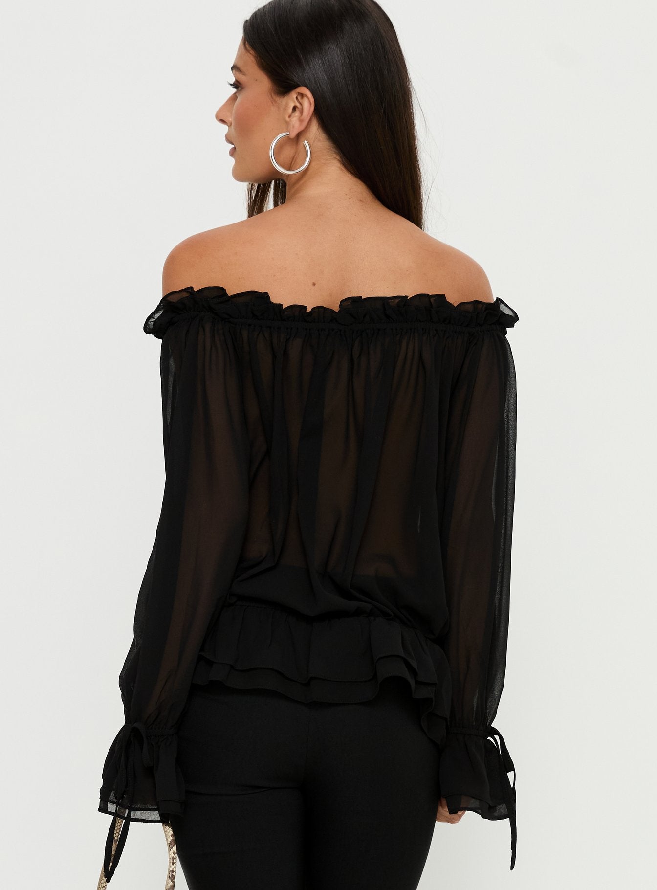Madelina Frill Long Sleeve Top Black - Image 5
