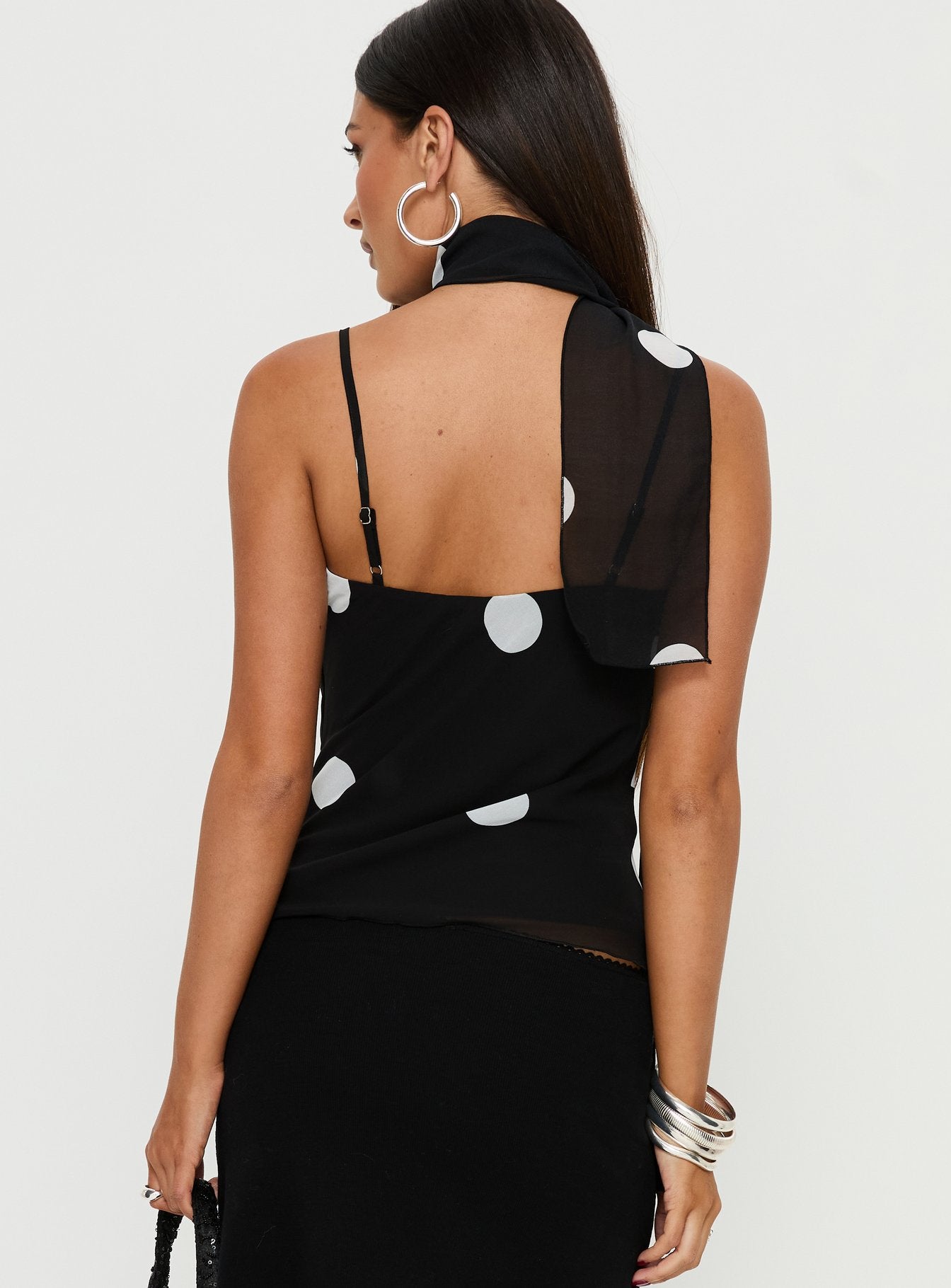 Jenae Scarf Detail Cami Top Black / White Polka - Image 5