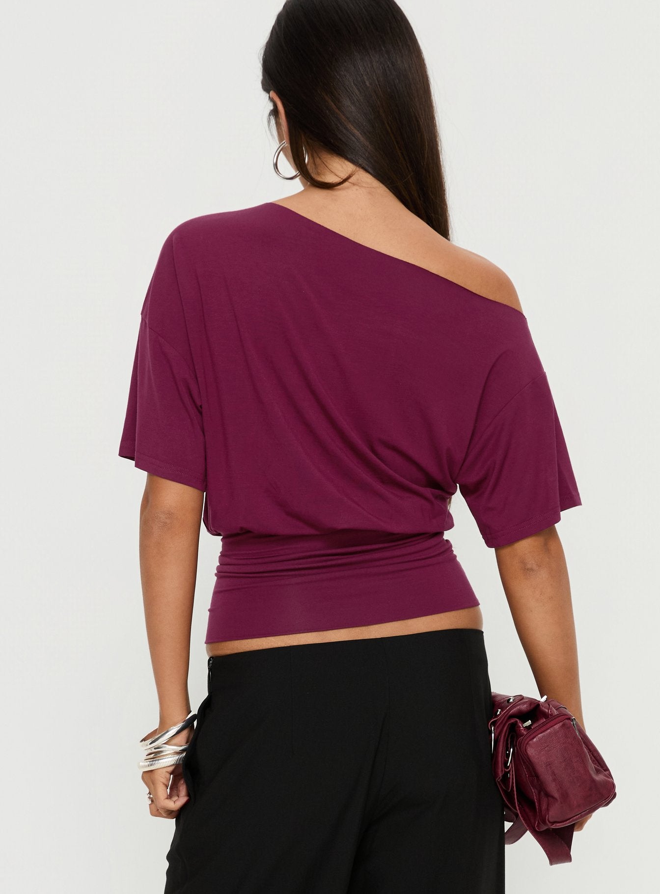 Ashlinn Off Shoulder Drapey Top Cherry Lacquer - Image 5