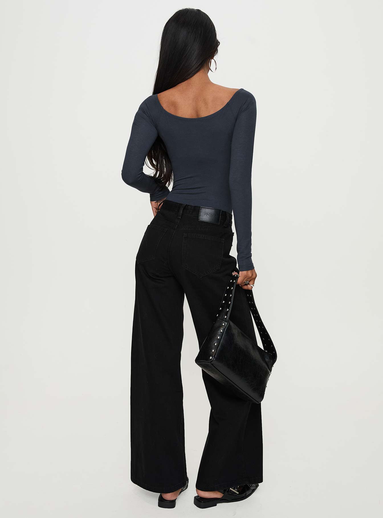Colemane Mid Rise Wide Leg Jeans Black - Image 4