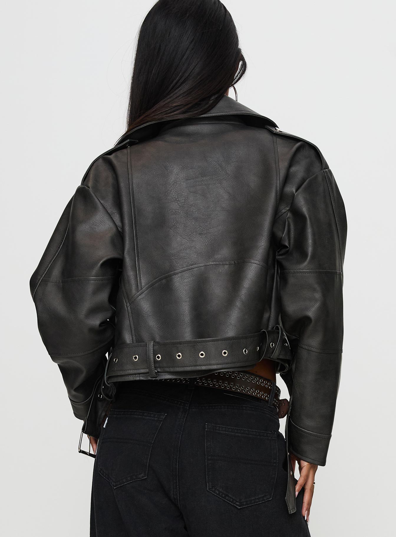 Face The Wind Faux Leather Jacket Grey - Image 4