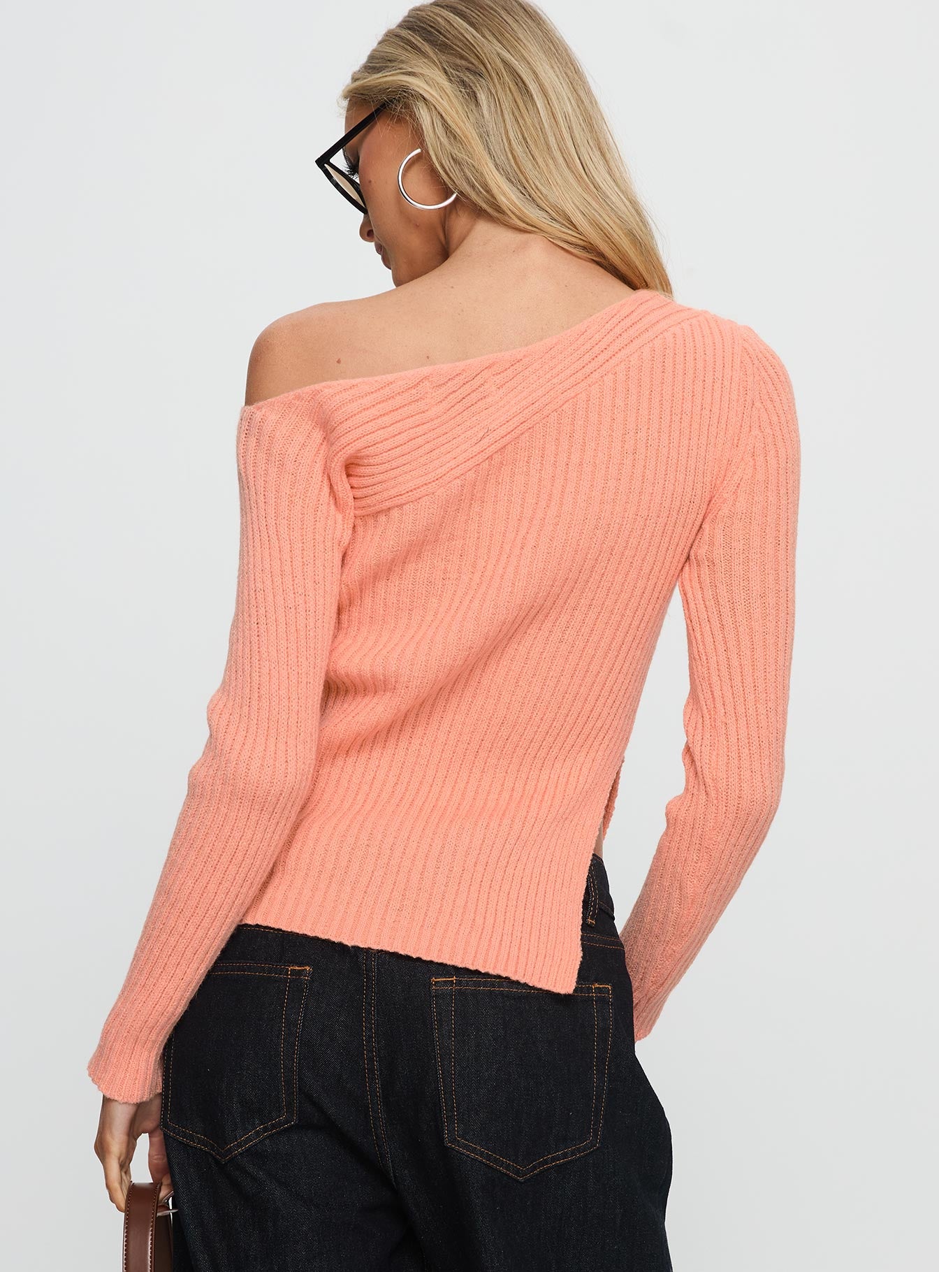 Exquisite Off Shoulder Knit Sweater Orange - Image 4