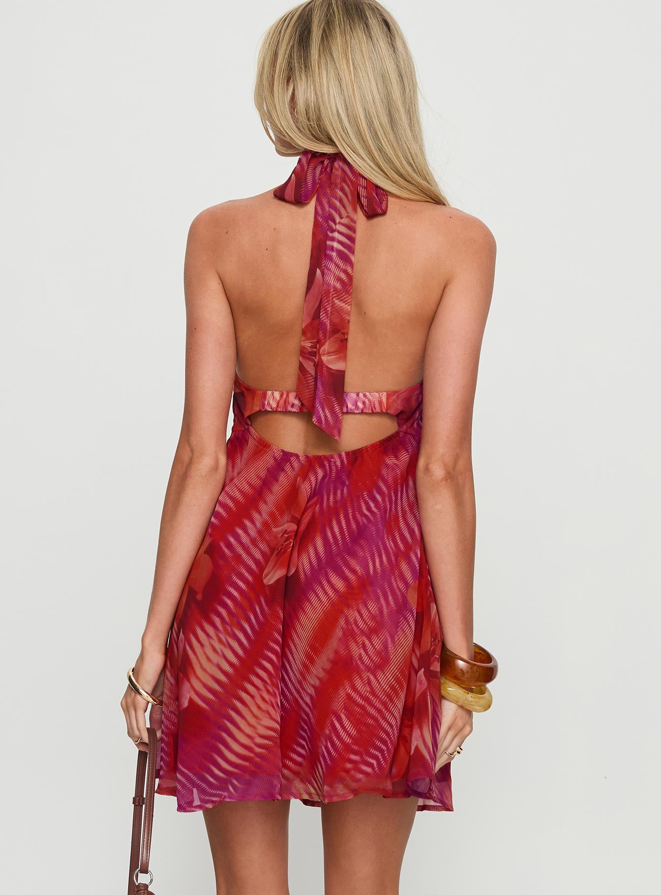 Magica Halter Keyhole Mini Dress Red Floral - Image 5