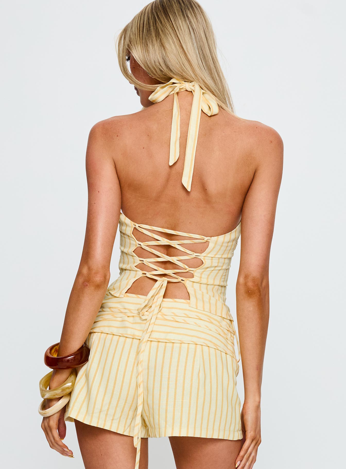 Electric Night Halter Tie Back Top Yellow Stripe - Image 5