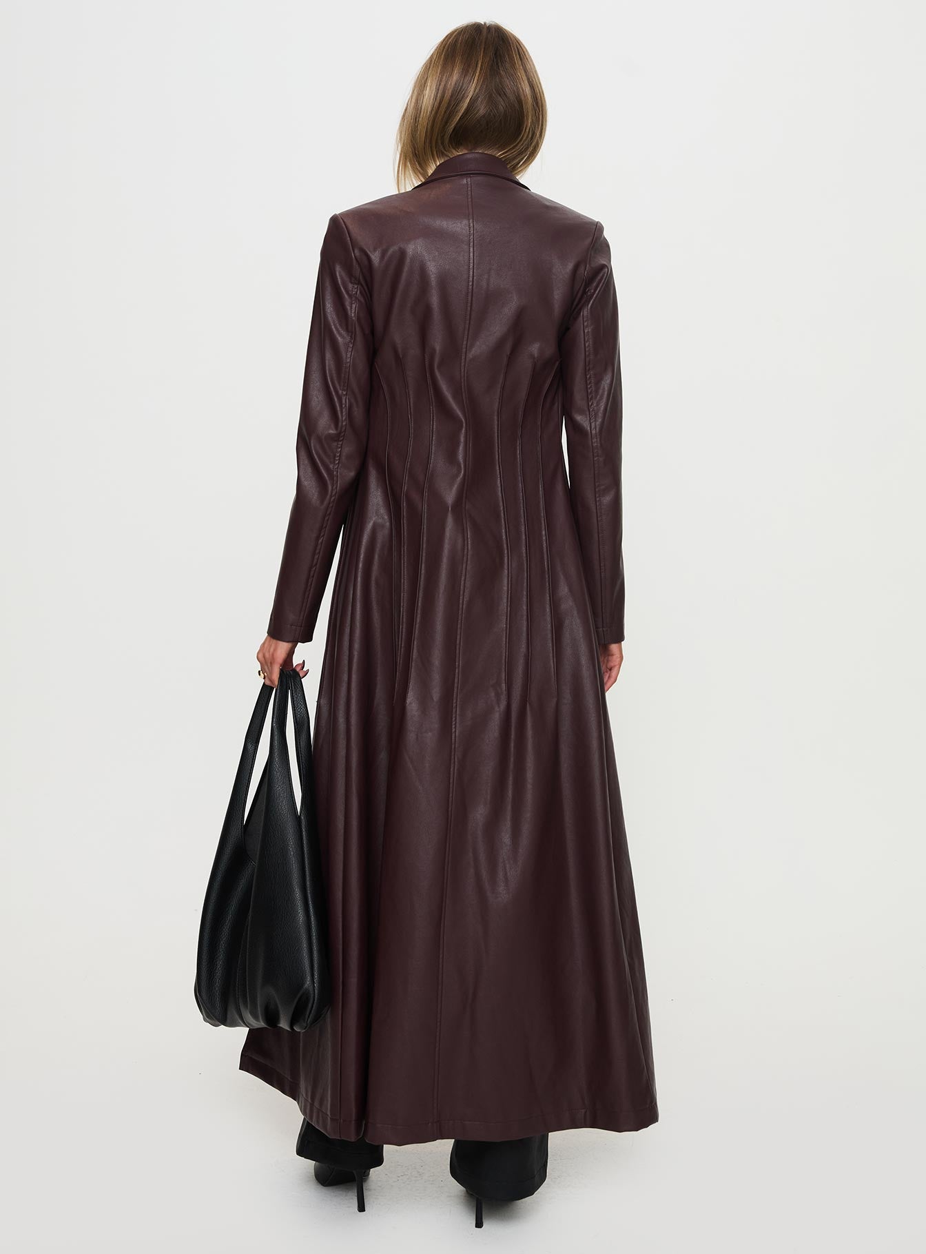 Speak Easy Long Line Faux Leather Coat Burgundy - Image 5