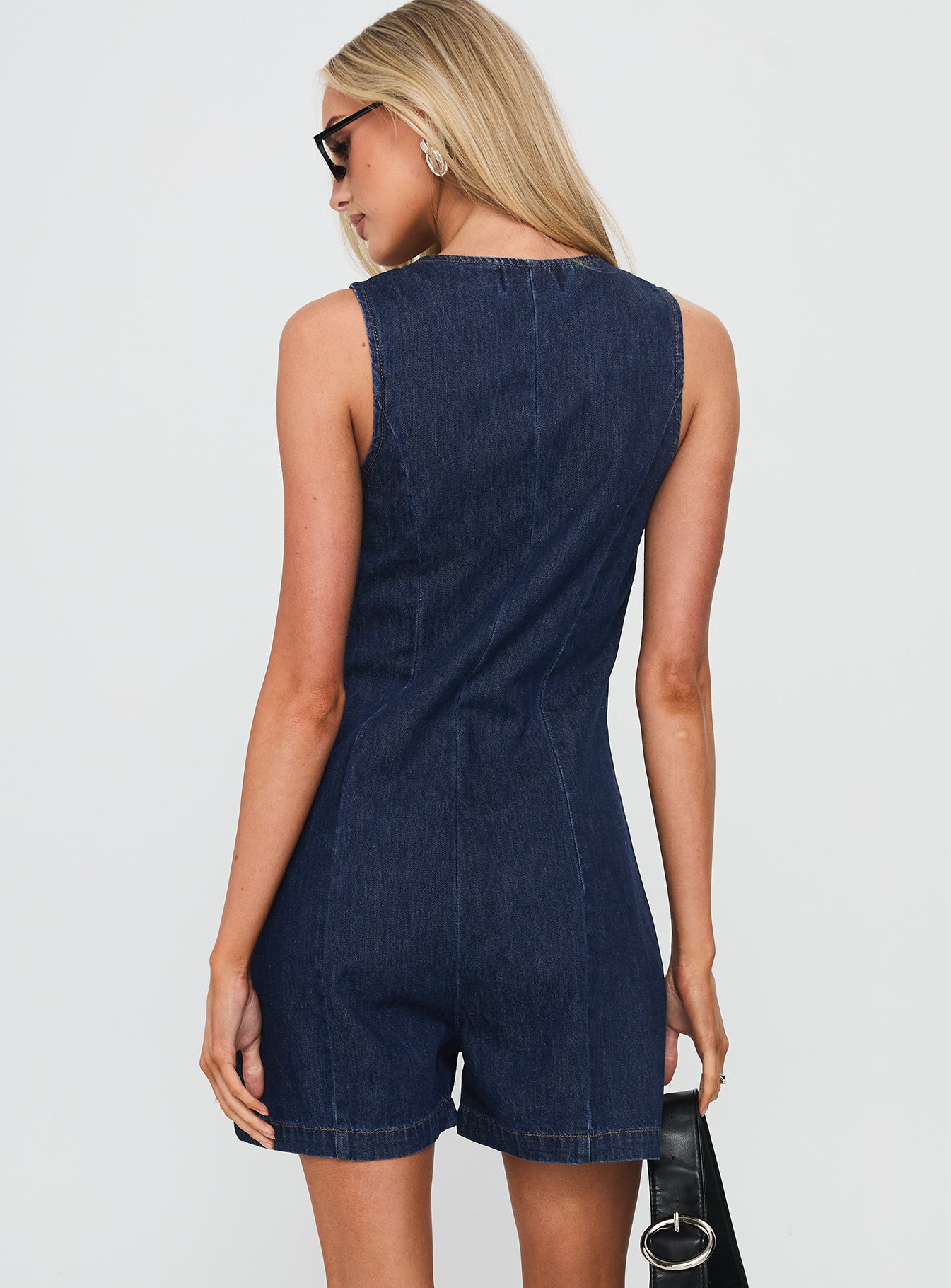 Arcore Button Up Denim Playsuit Dark Wash - Image 5