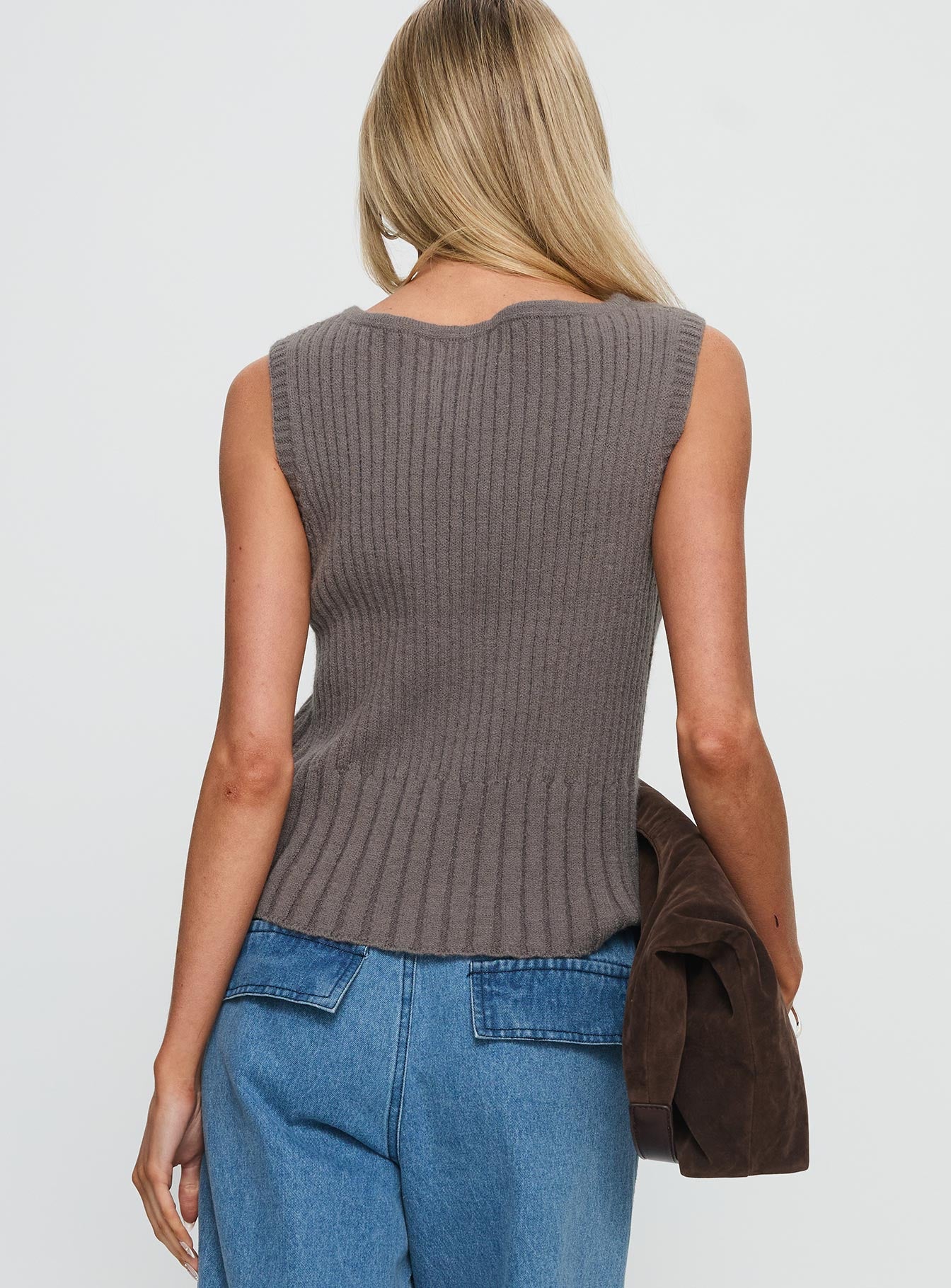 Peerless Ribbed Sleeveless Top Charcoal - Image 5