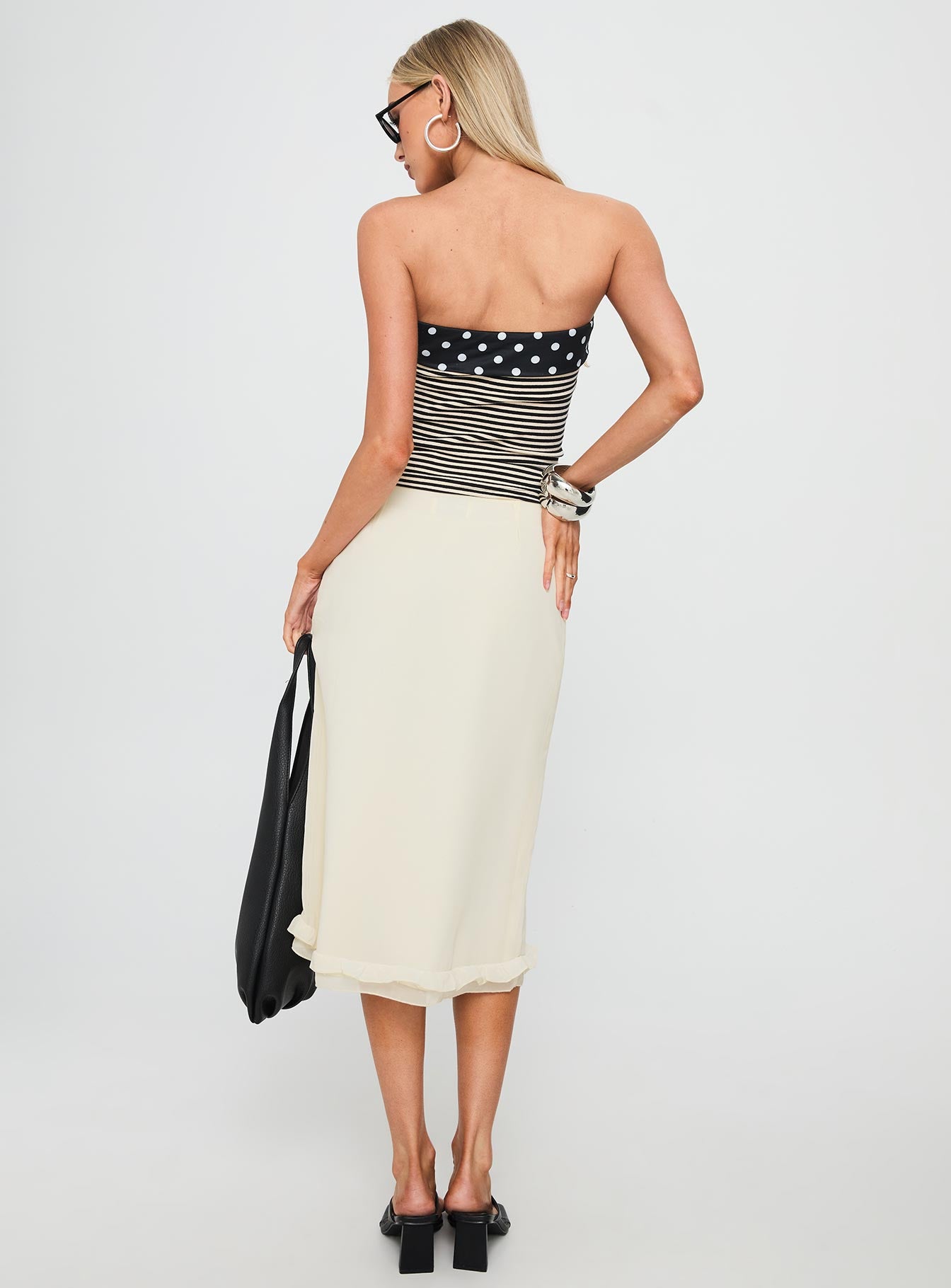 Rosette Frill Midi Skirt Cream - Image 5