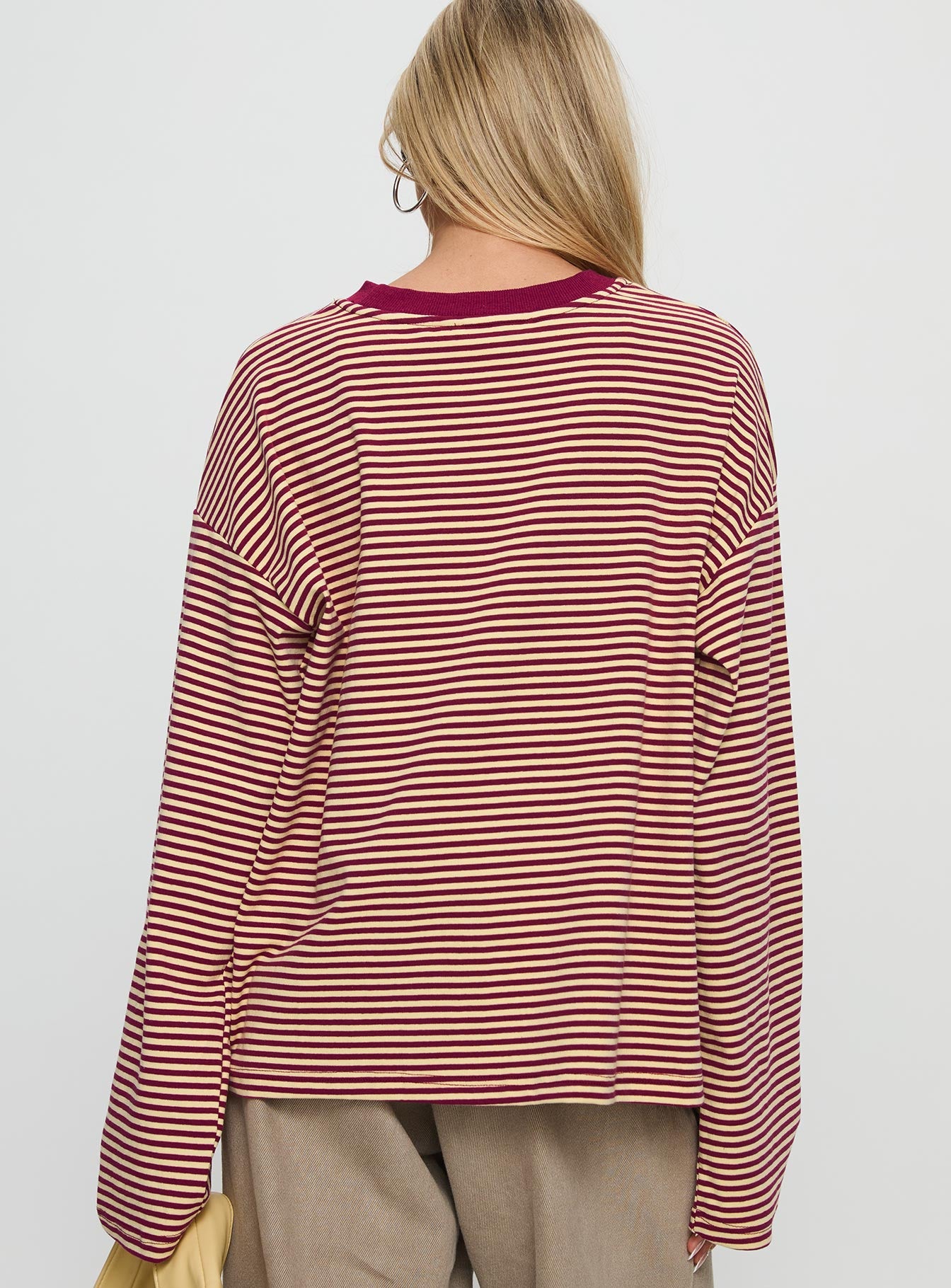 Settle Down Long Sleeve Top Lemon / Burgundy Stripe - Image 5