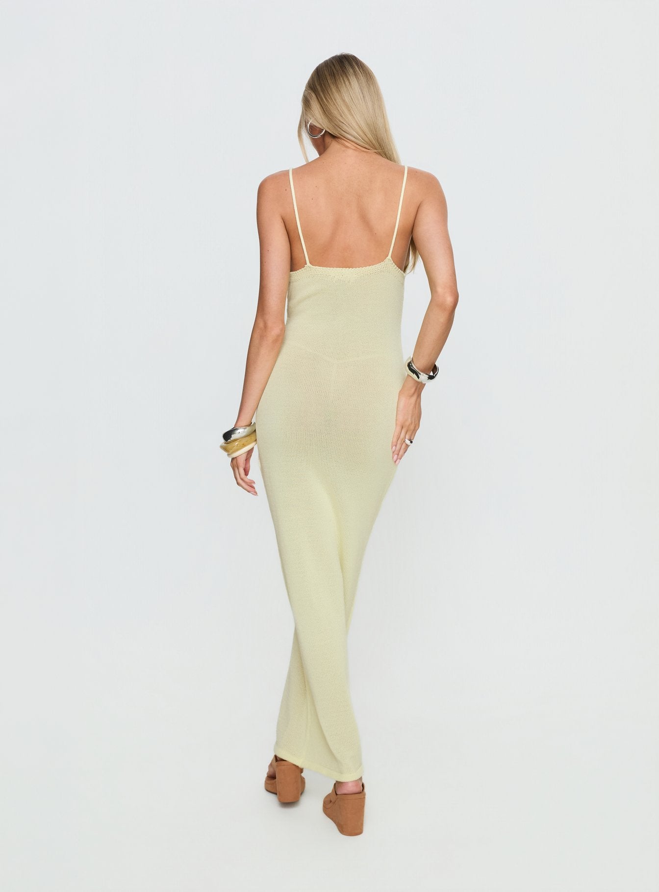 Cinderella Knit Floral Detail Maxi Dress Lemon Yellow - Image 4