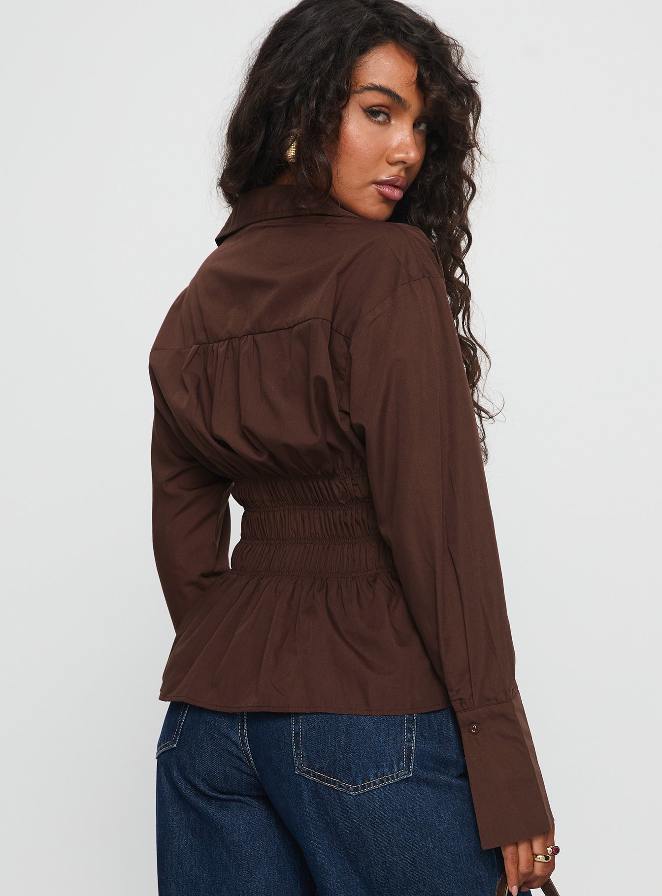 As You Are Shirred Button Up Top Chocolate - Image 6