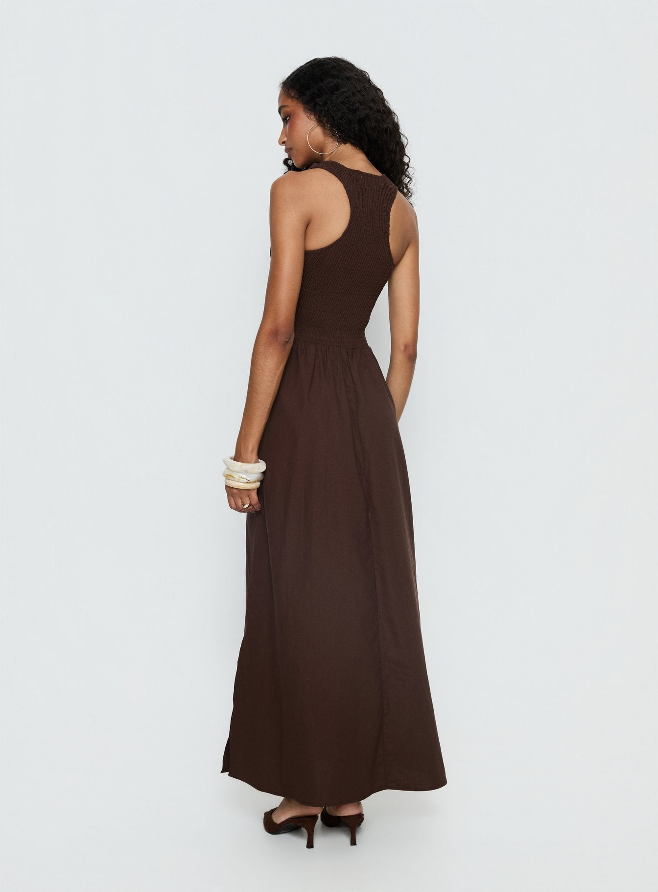 Highgate Drop Waist Pleat Detail Maxi Dress Chocolate - Image 5